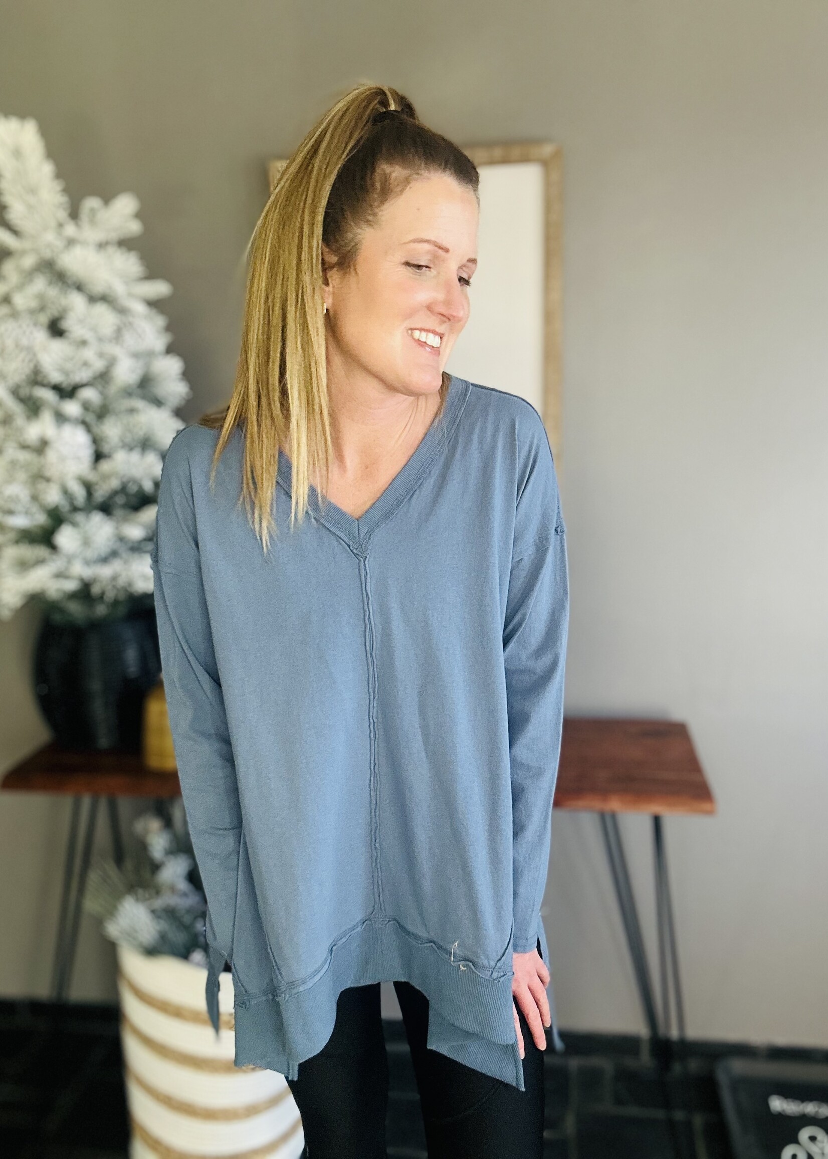 Mid-Day Break Top in Denim Blue