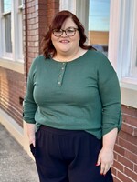 Hunter Green 3/4 Tab Sleeve Henley Top
