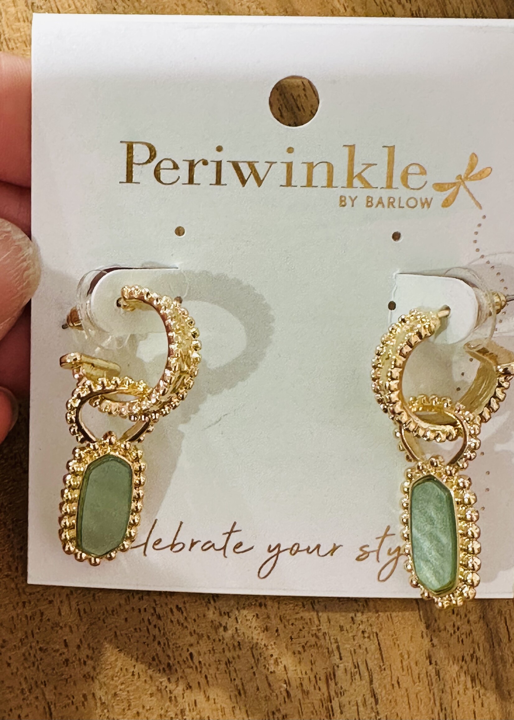 Hammered Gold/Sage Green Drop Earrings