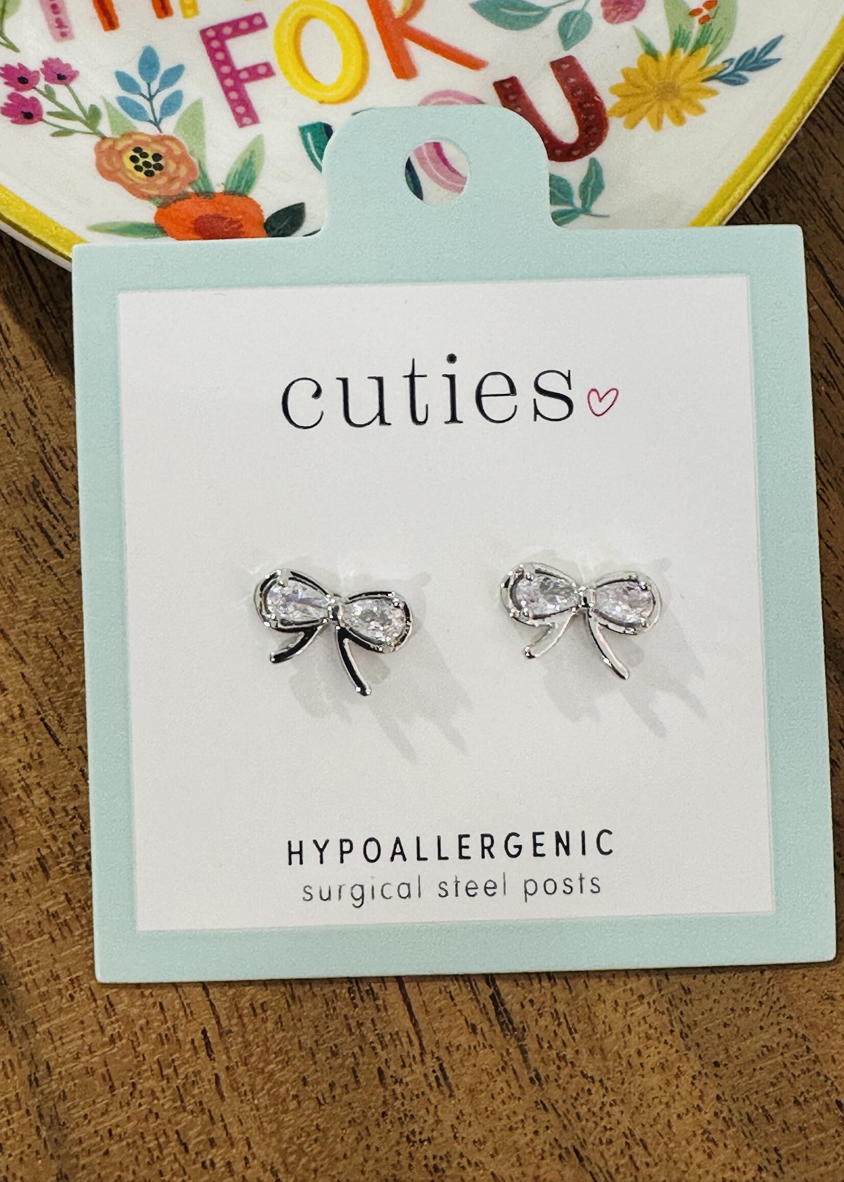 Silver Sparkle Bow Studs