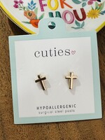 Periwinkle Gold Cross Studs