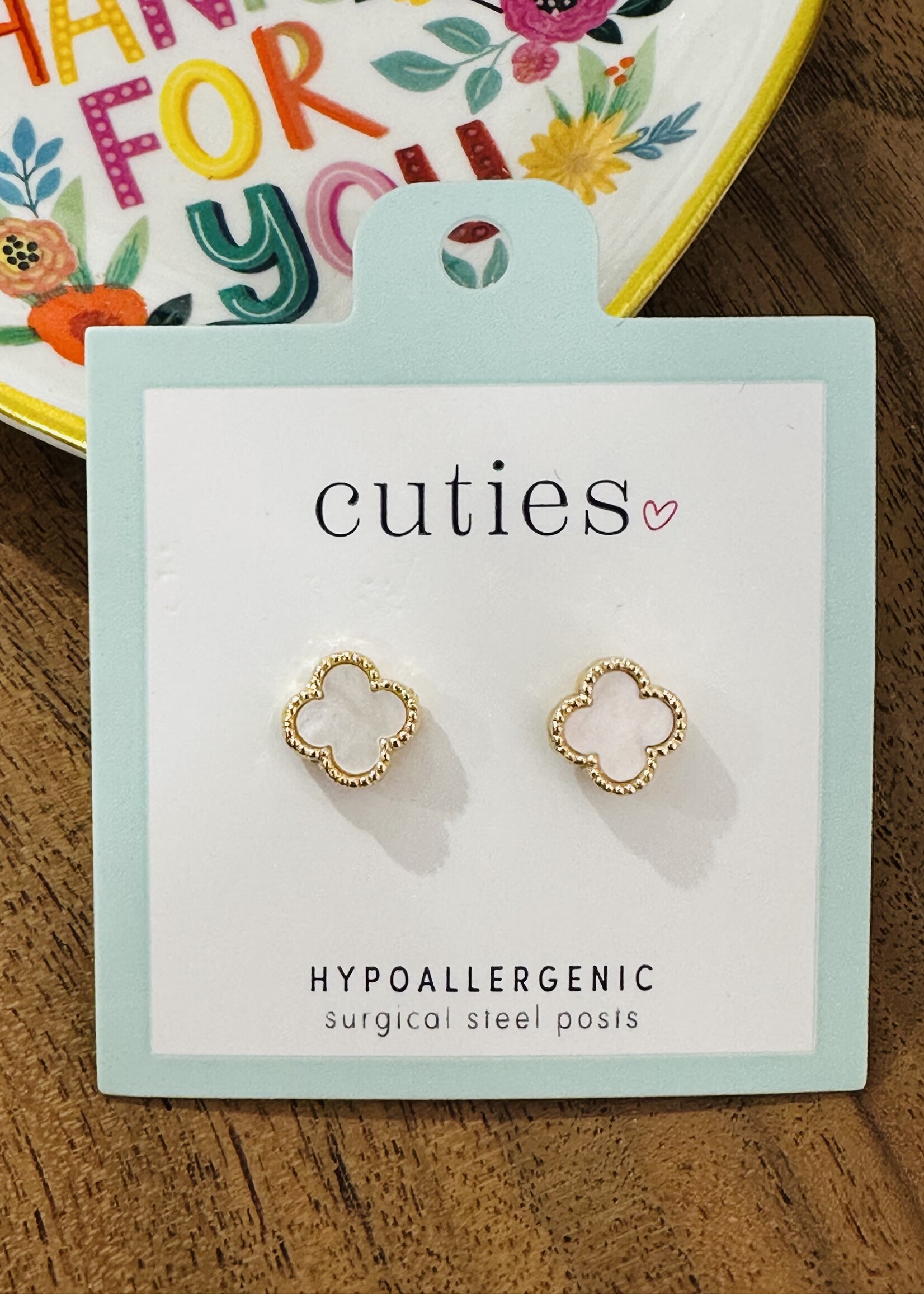 Periwinkle Gold Iridescent Clover Studs