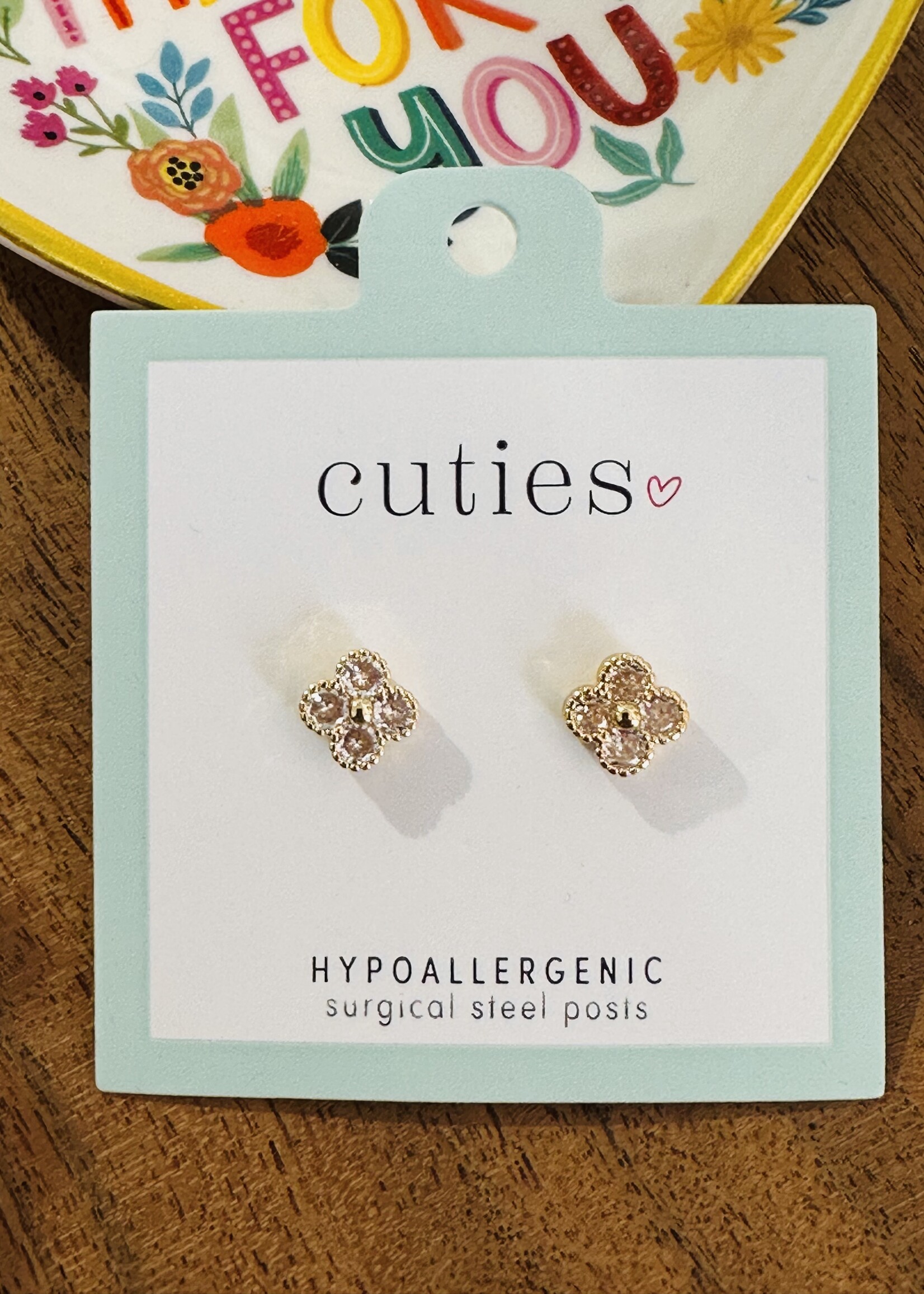 Periwinkle Gold Sparkle Clover Studs
