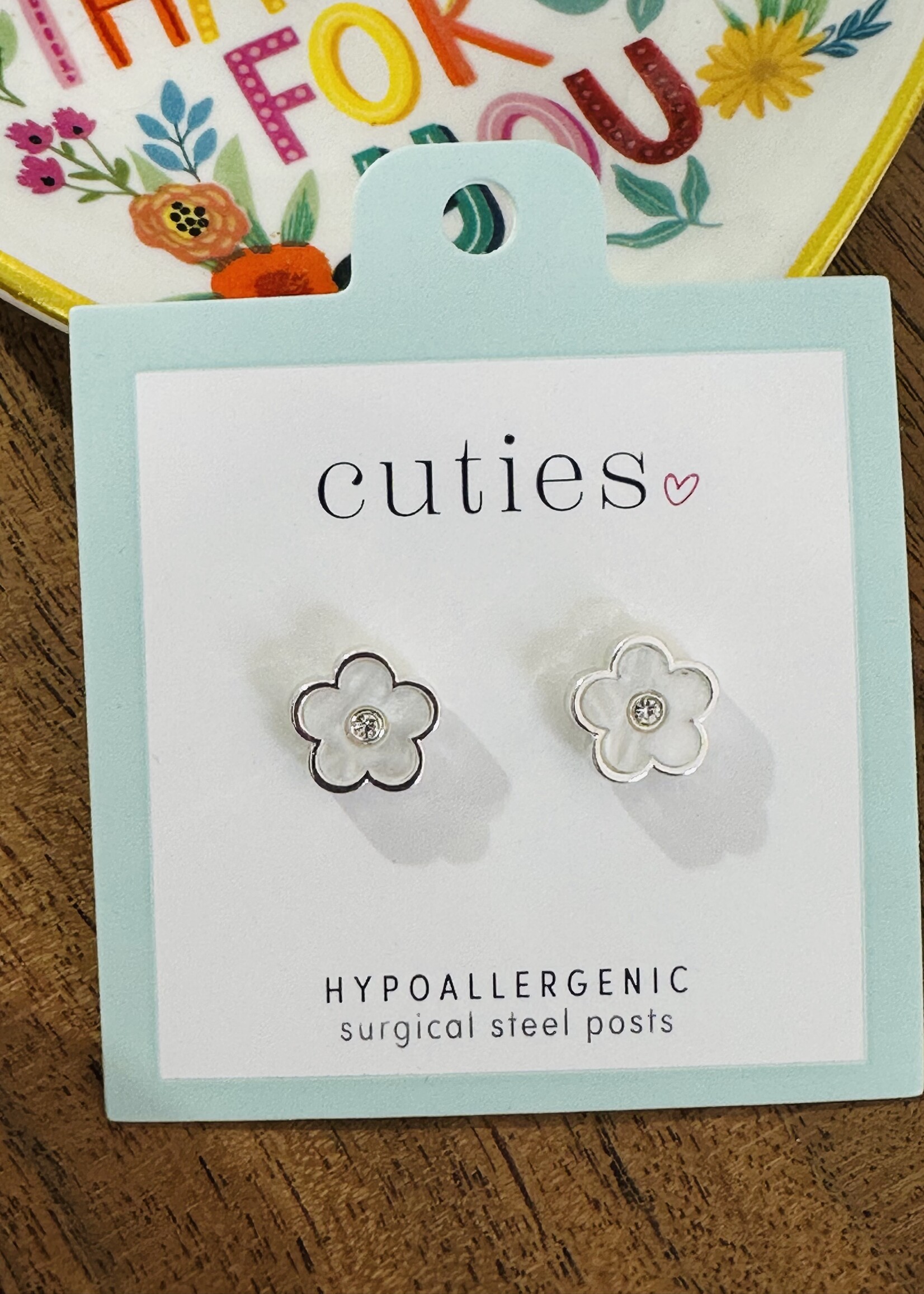 Periwinkle Silver Iridescent Flower Studs