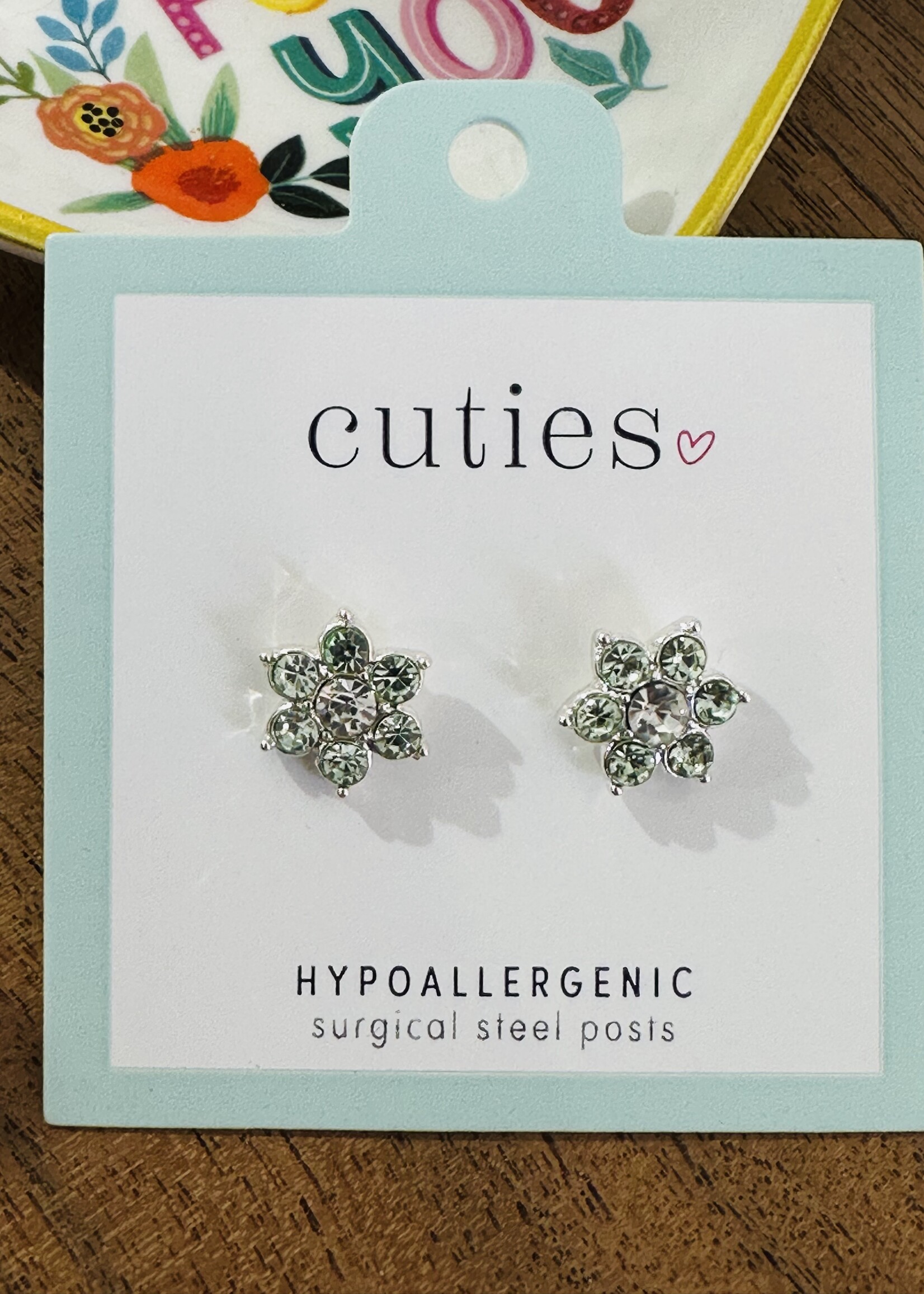 Periwinkle Green Flower Sparkle Studs