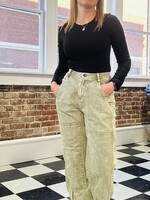 So Me Mineral Washed Olive Barrel Jeans