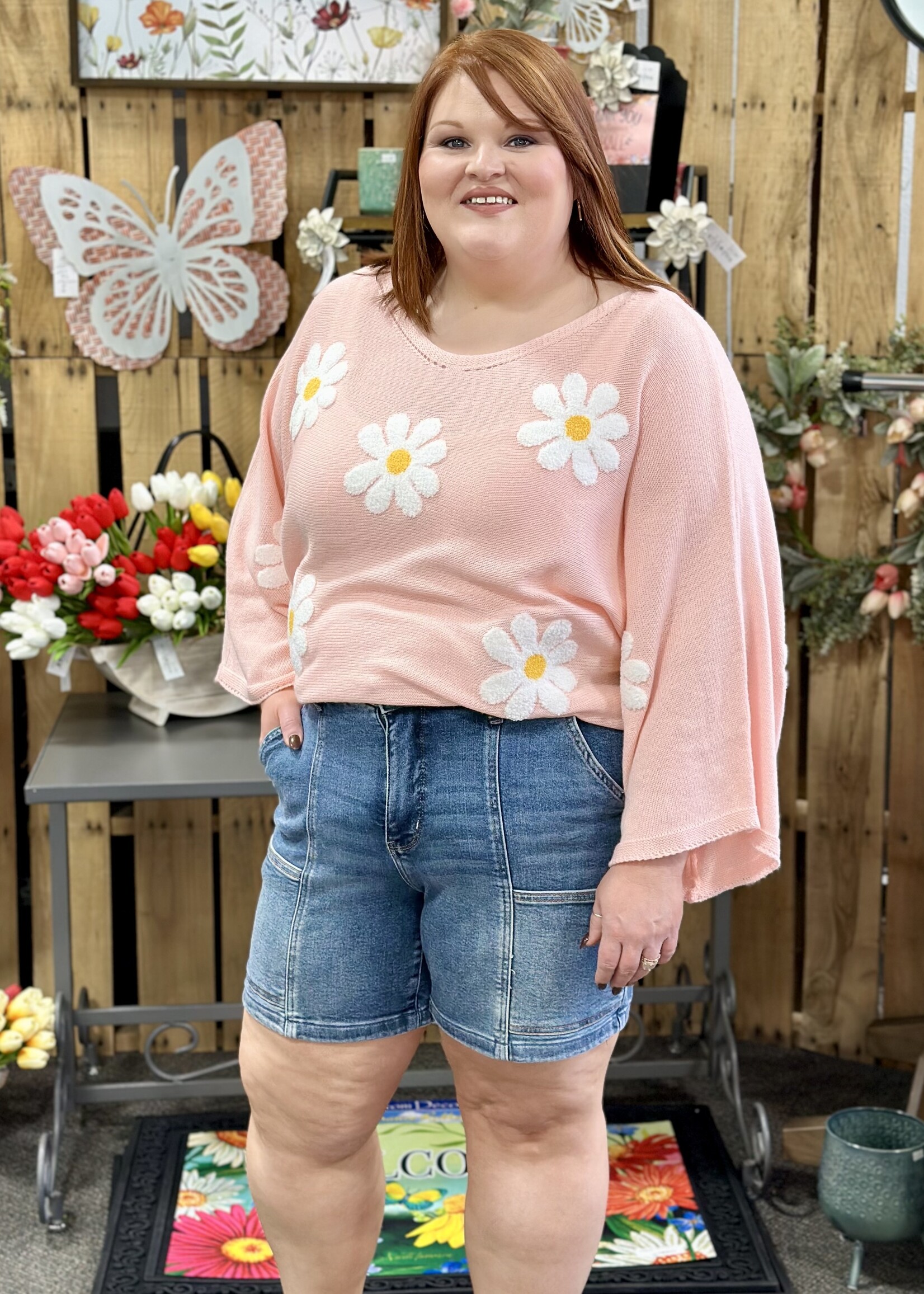 Bibi Blush Daisy Spring Sweater Top