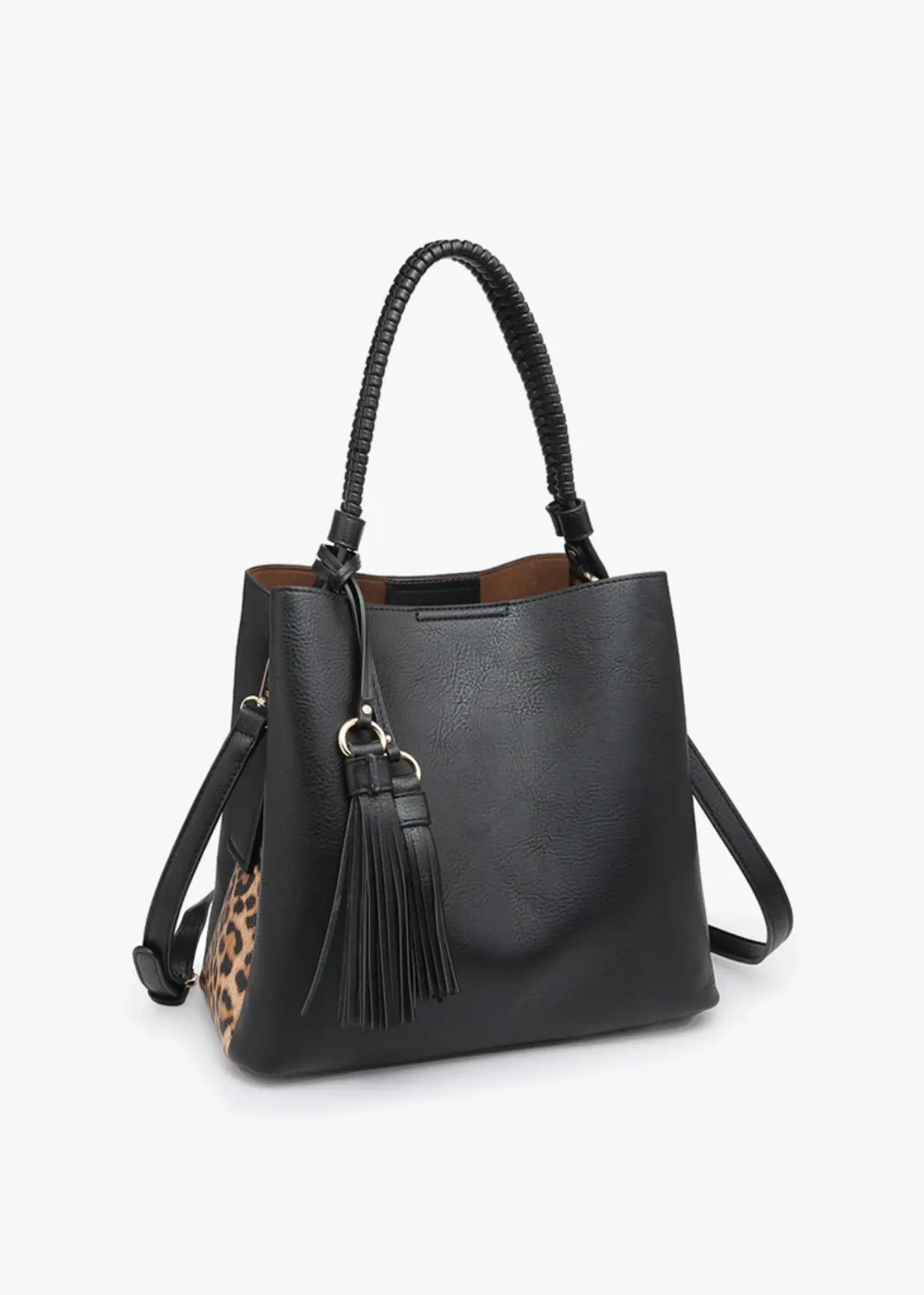 Jen & Co. The Olivia Bag in Black/Leopard