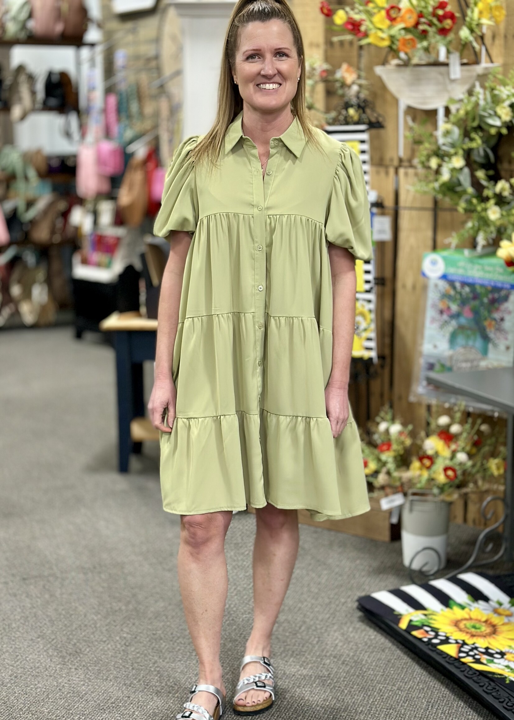 Sage Button Up Dress