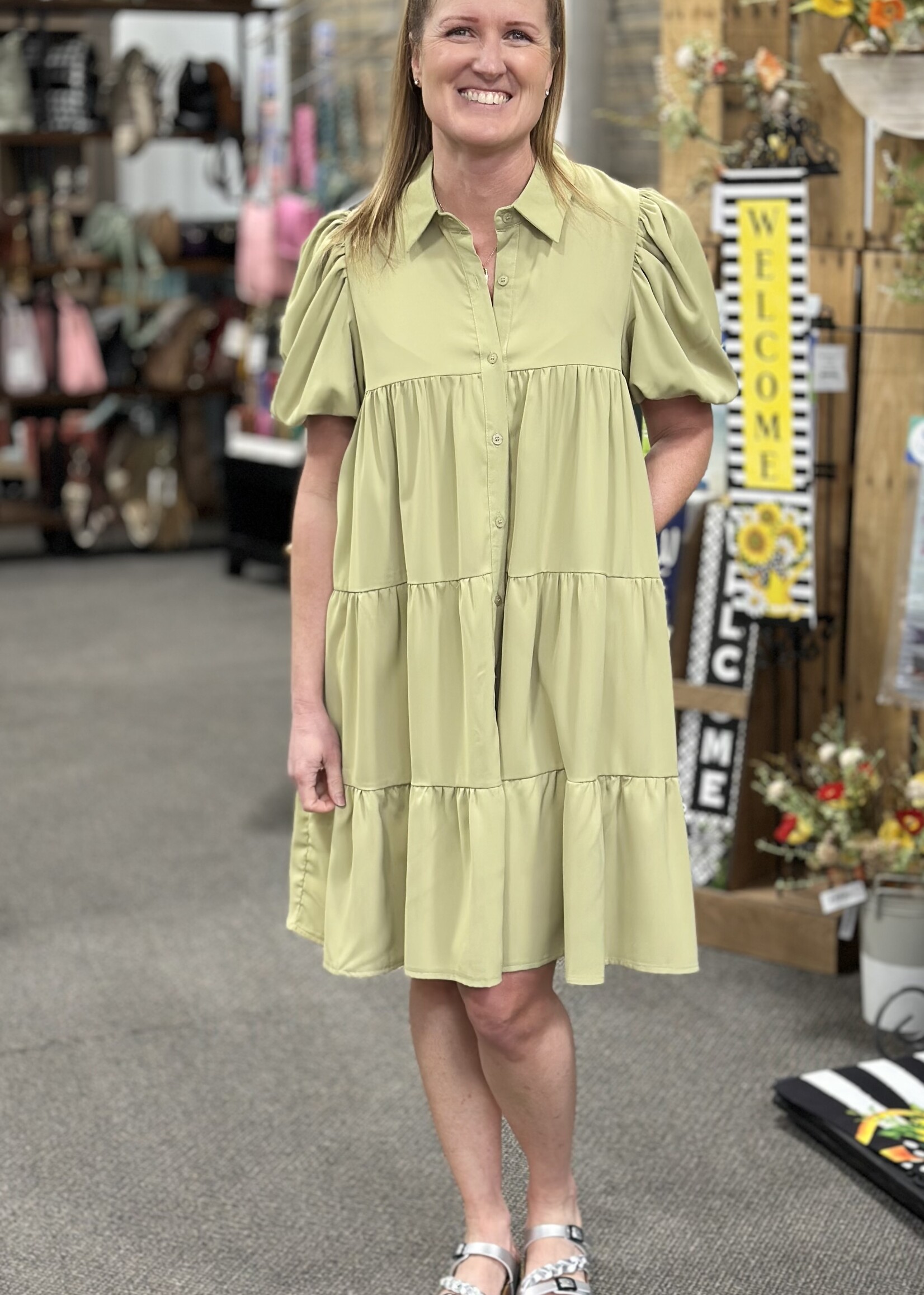Sage Button Up Dress