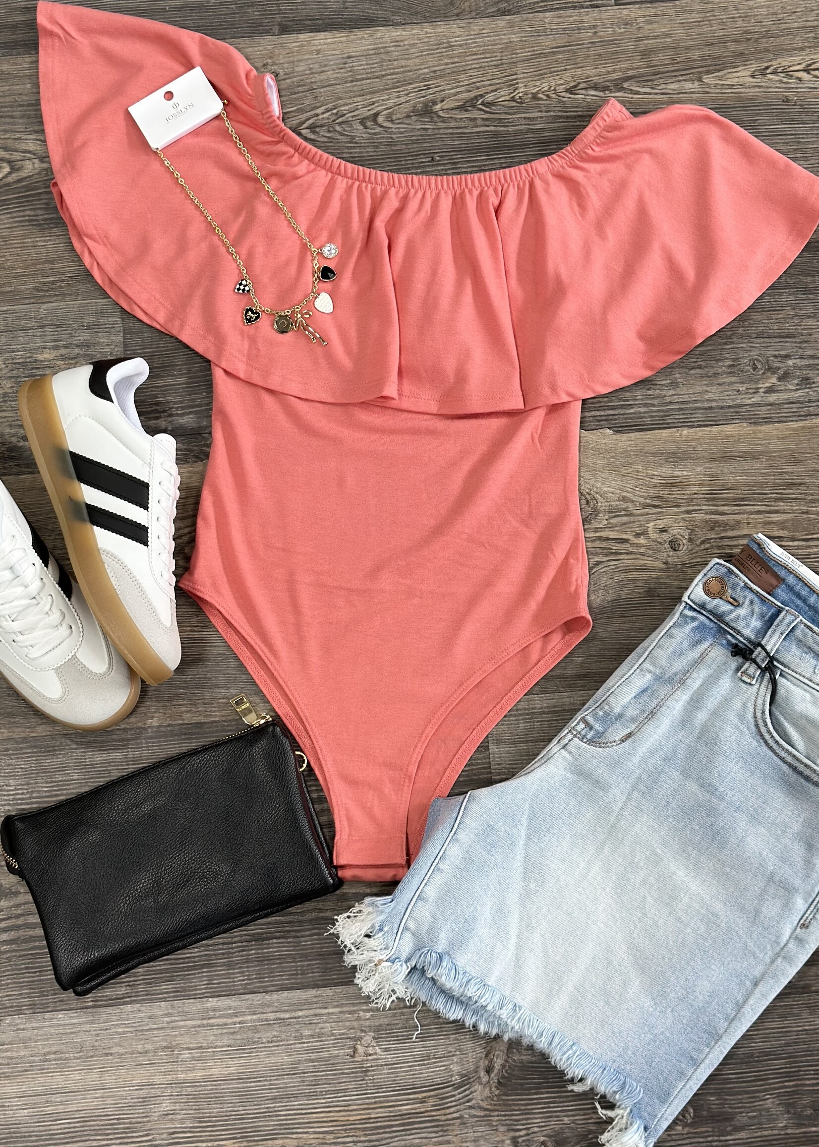 Ruffle Some Feathers Bodysuit in Coral