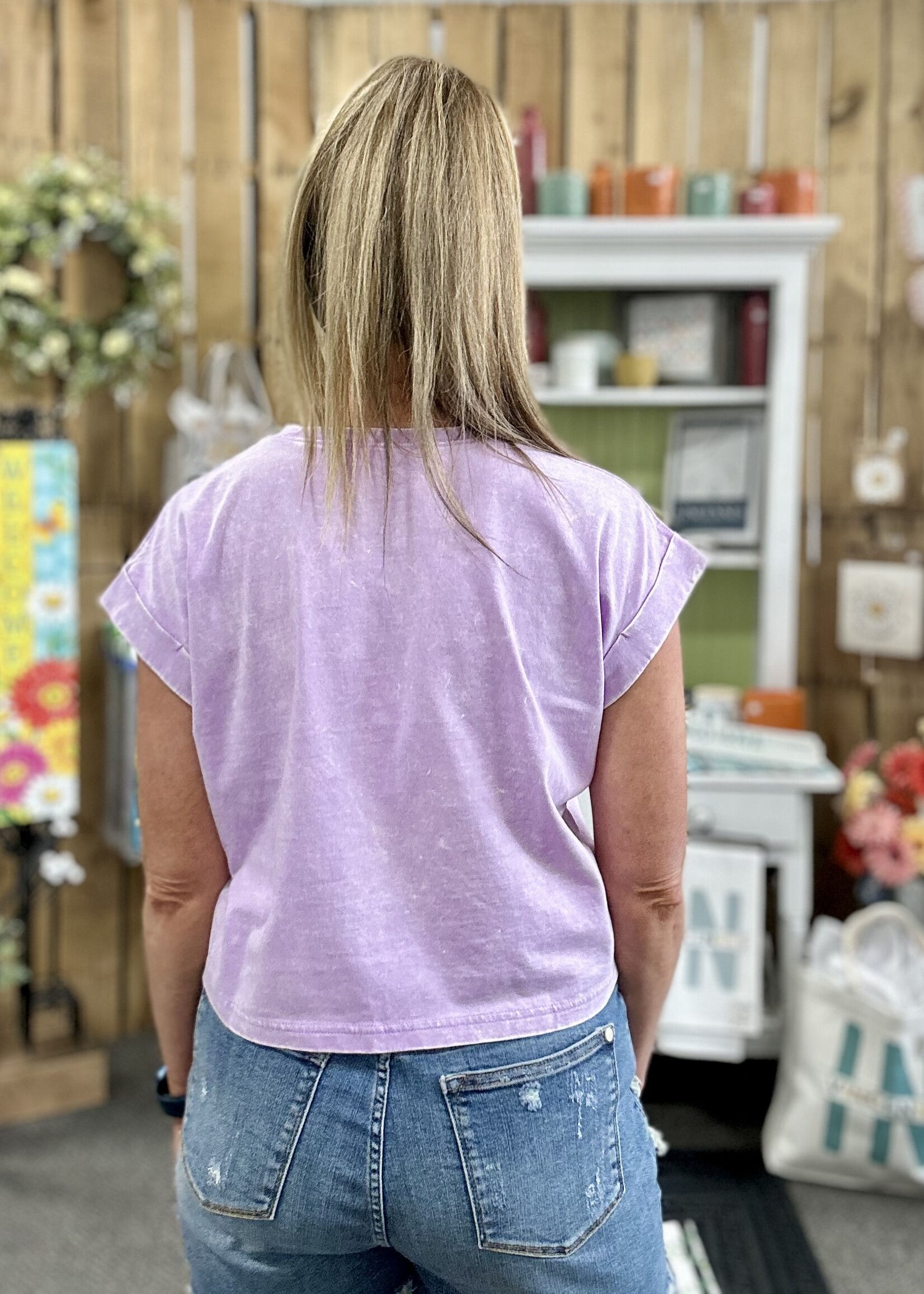 Zenana Not Your Basic Crop Tee in Pale Lavender