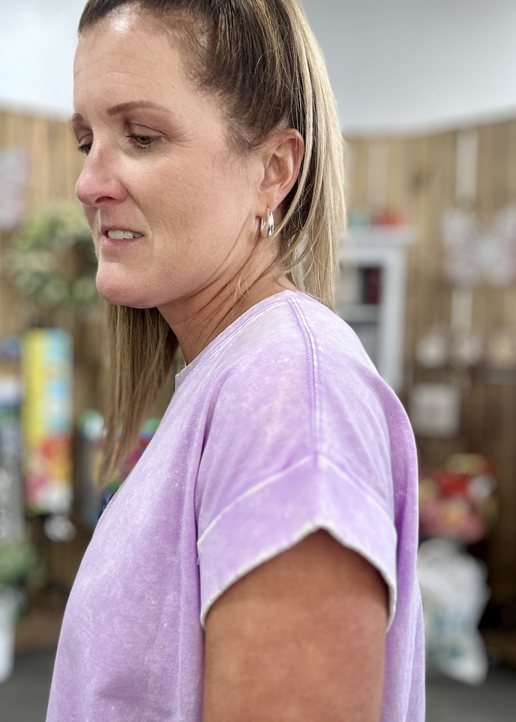 Zenana Not Your Basic Crop Tee in Pale Lavender