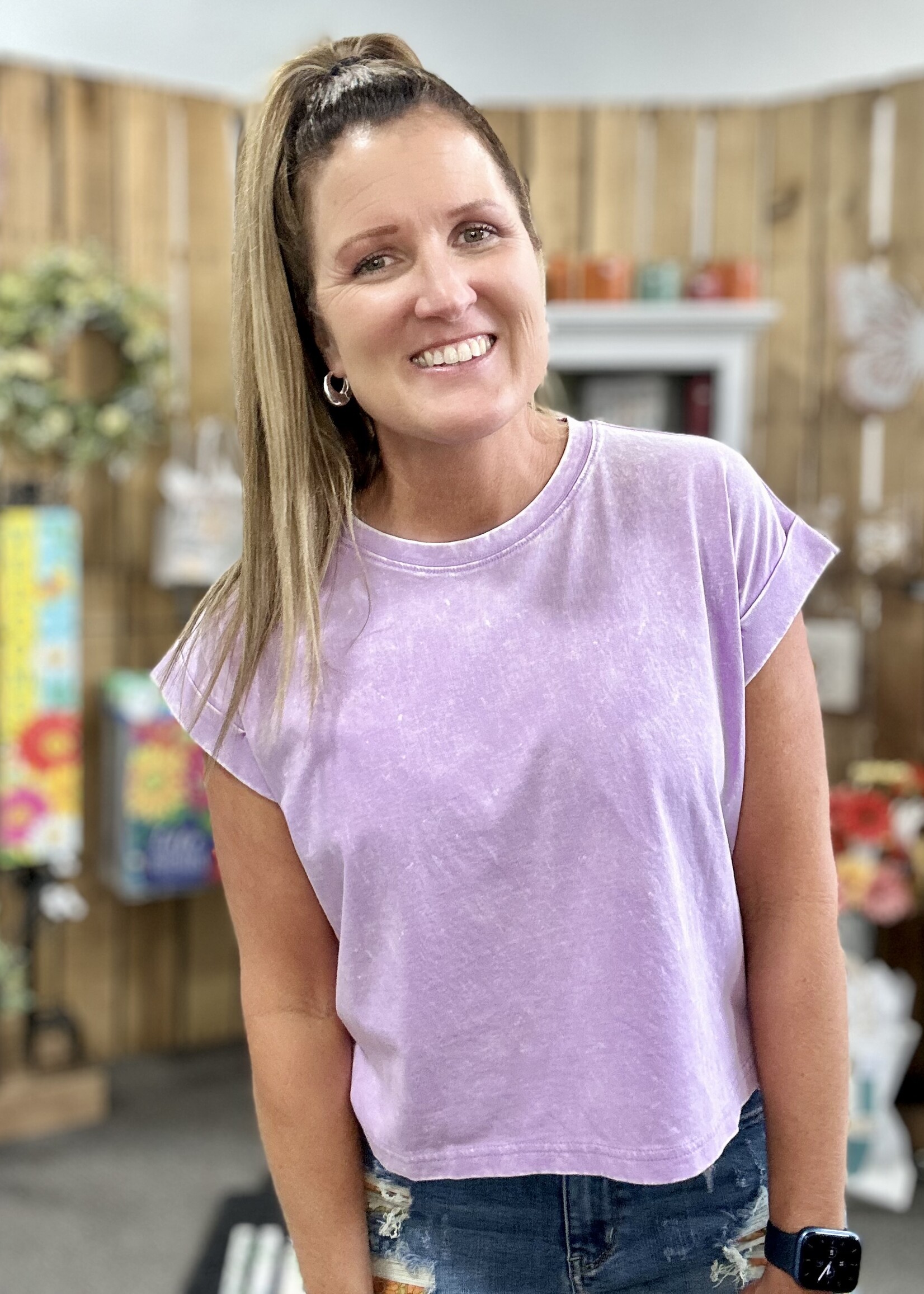 Zenana Not Your Basic Crop Tee in Pale Lavender