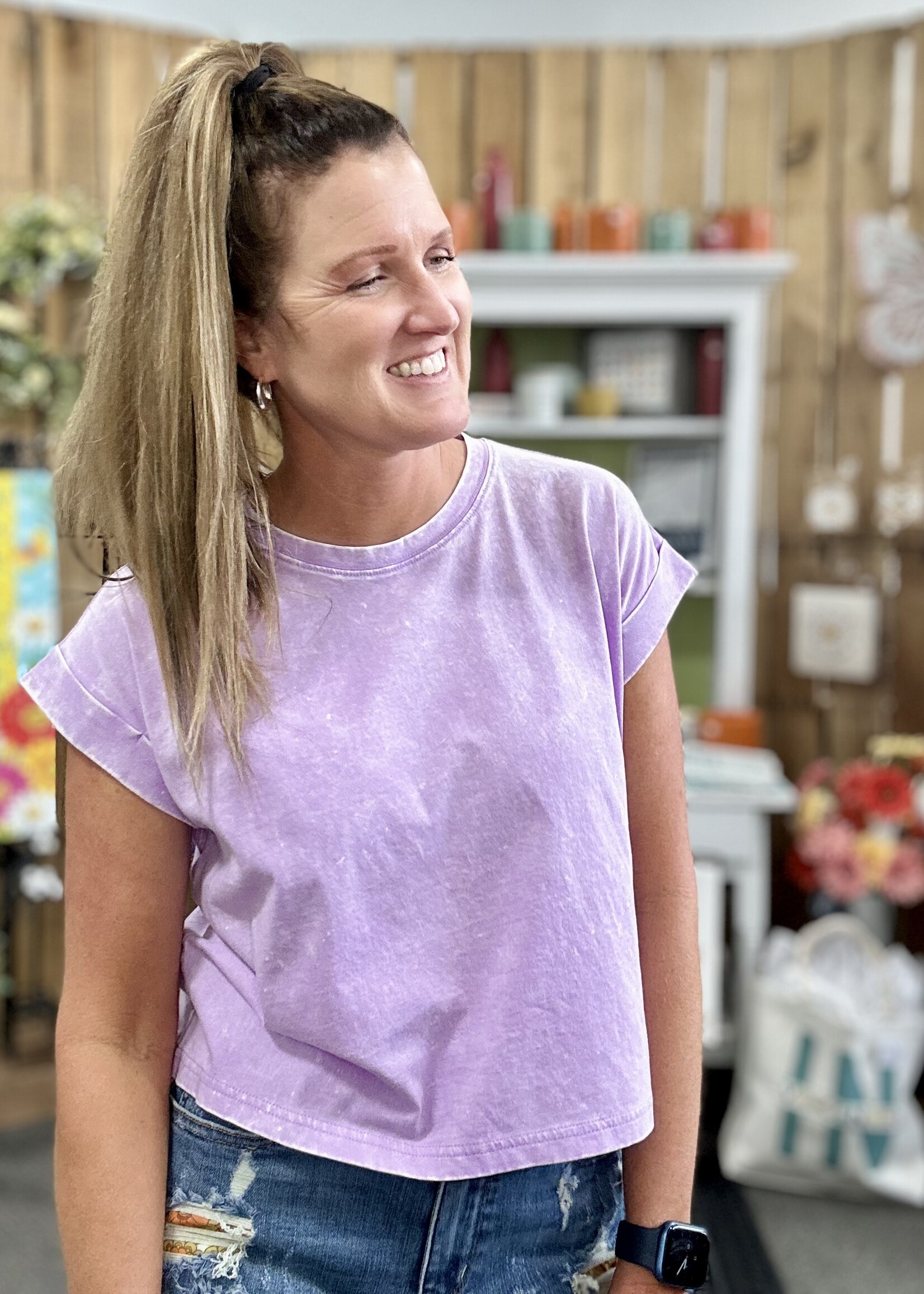 Zenana Not Your Basic Crop Tee in Pale Lavender