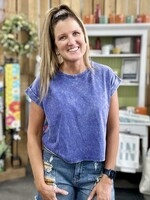 Zenana Not Your Basic Crop Tee in Dark Blue