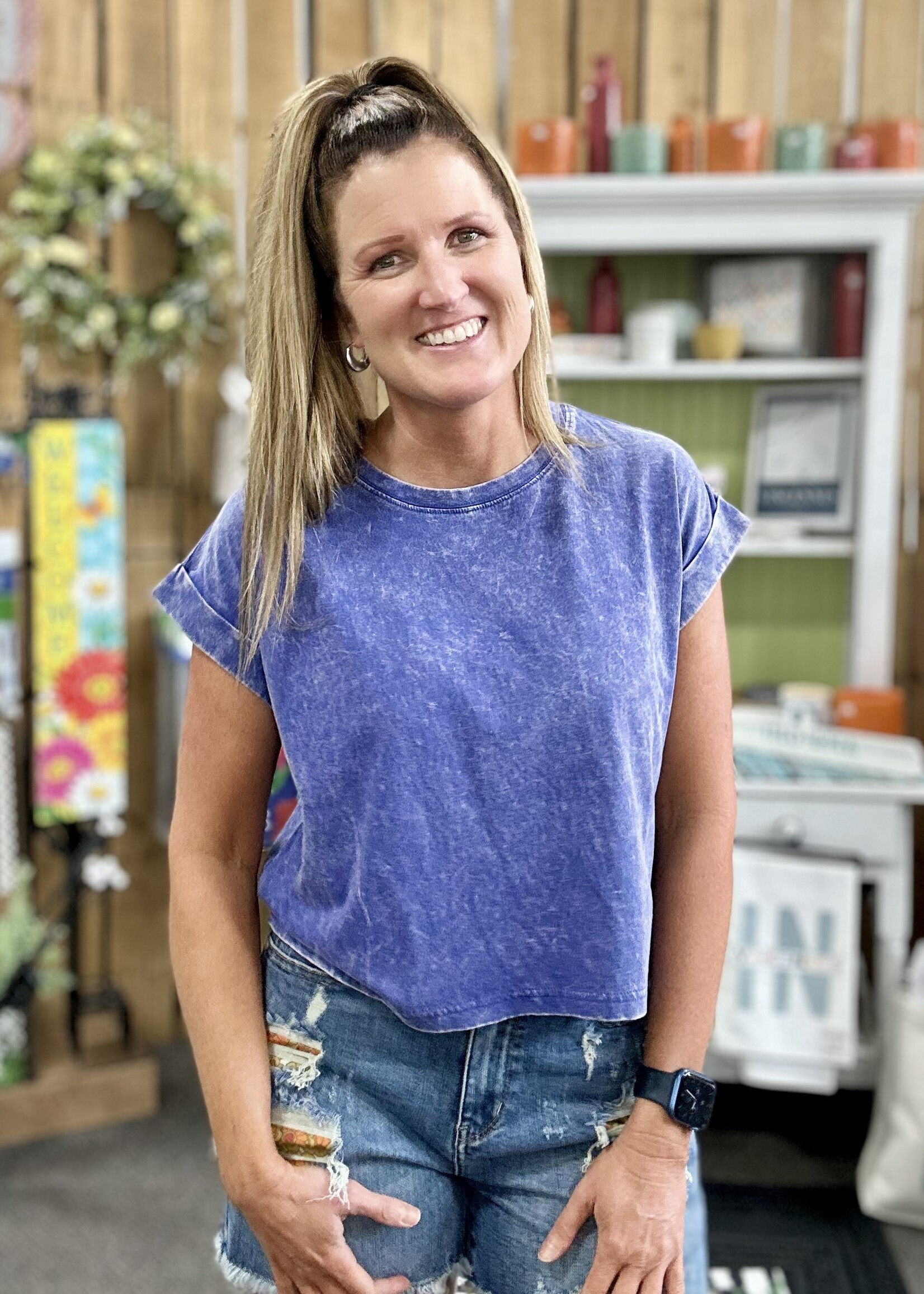Zenana Not Your Basic Crop Tee in Dark Blue