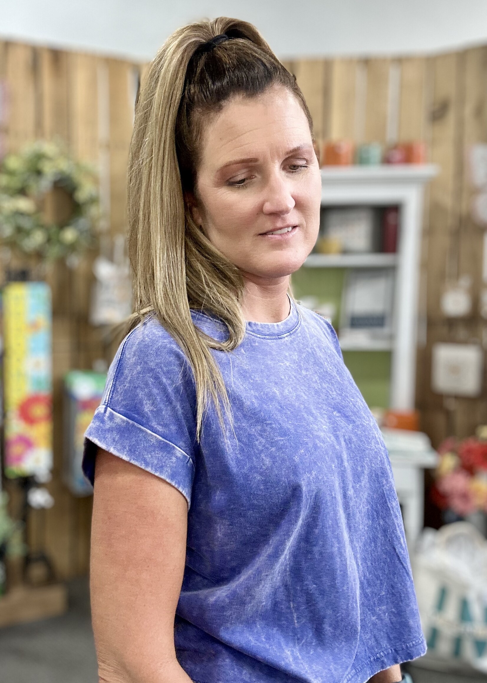 Zenana Not Your Basic Crop Tee in Dark Blue