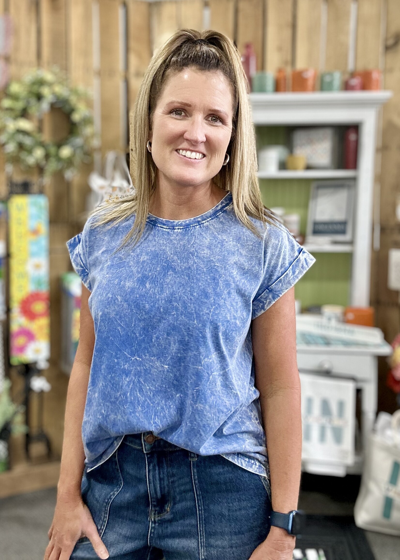 Zenana Not Your Basic Tee in Classic Blue