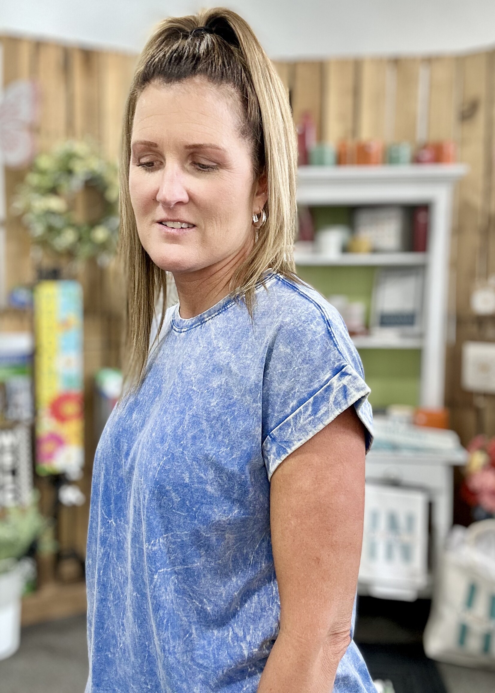 Zenana Not Your Basic Tee in Classic Blue