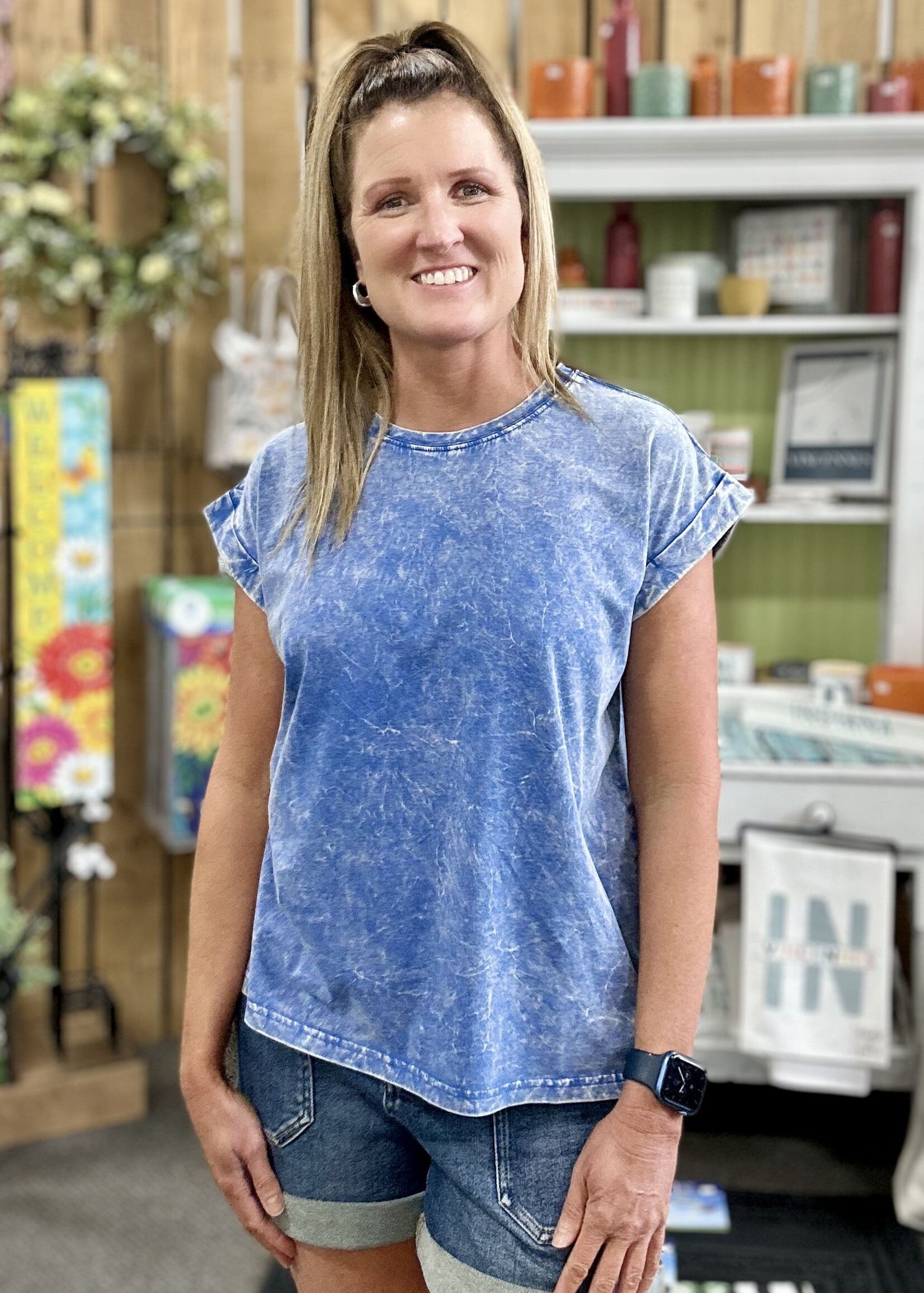 Zenana Not Your Basic Tee in Classic Blue