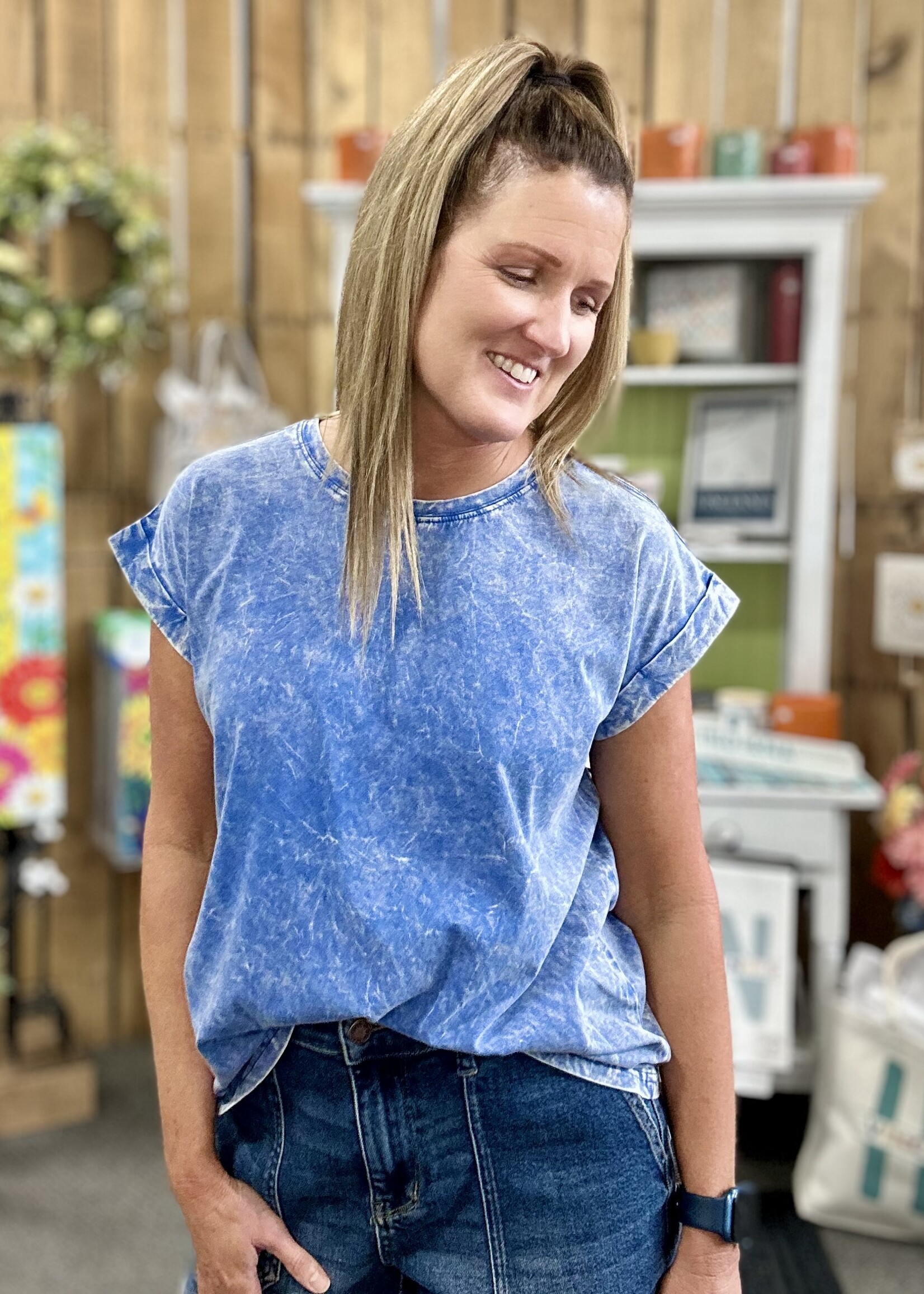 Zenana Not Your Basic Tee in Classic Blue