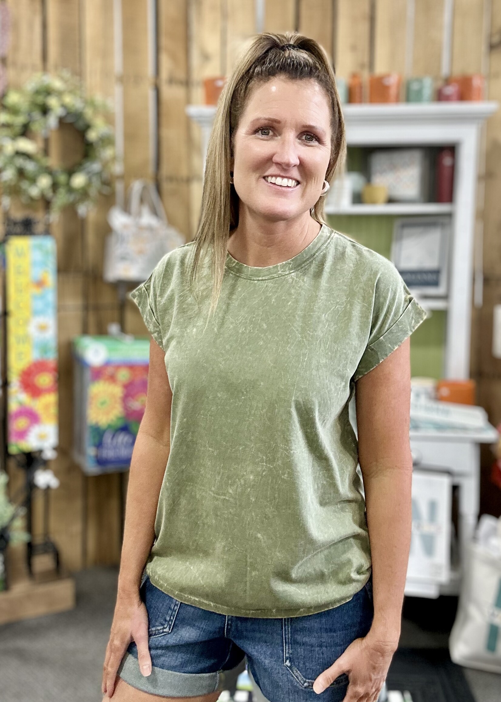 Zenana Not Your Basic Tee in Light Olive