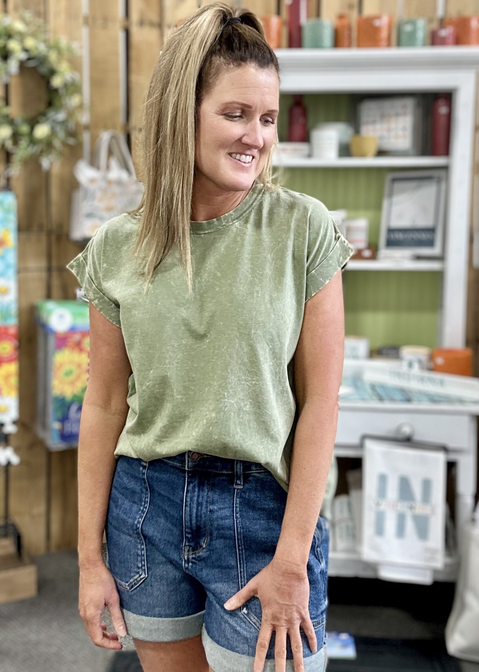 Zenana Not Your Basic Tee in Light Olive