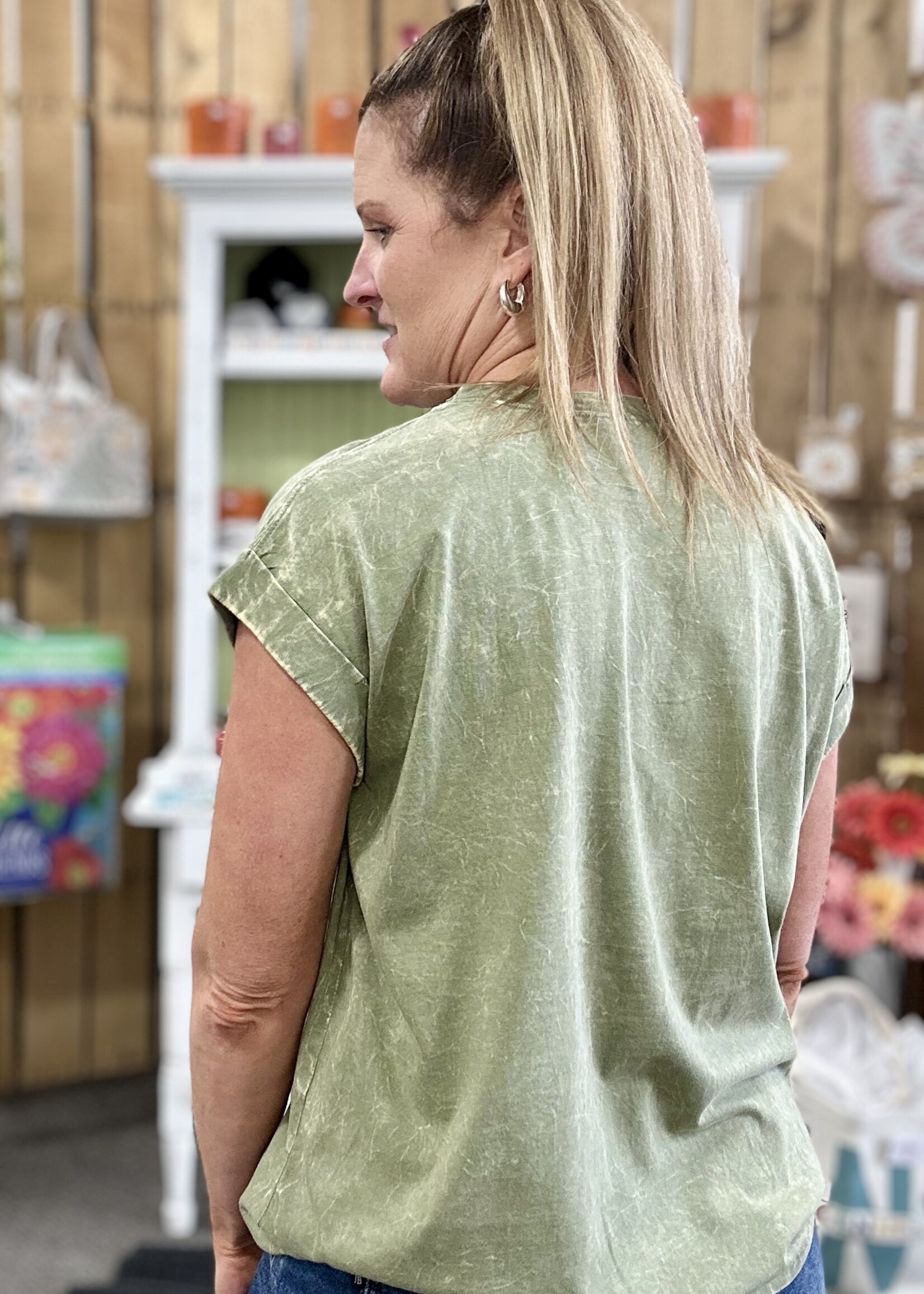 Zenana Not Your Basic Tee in Light Olive