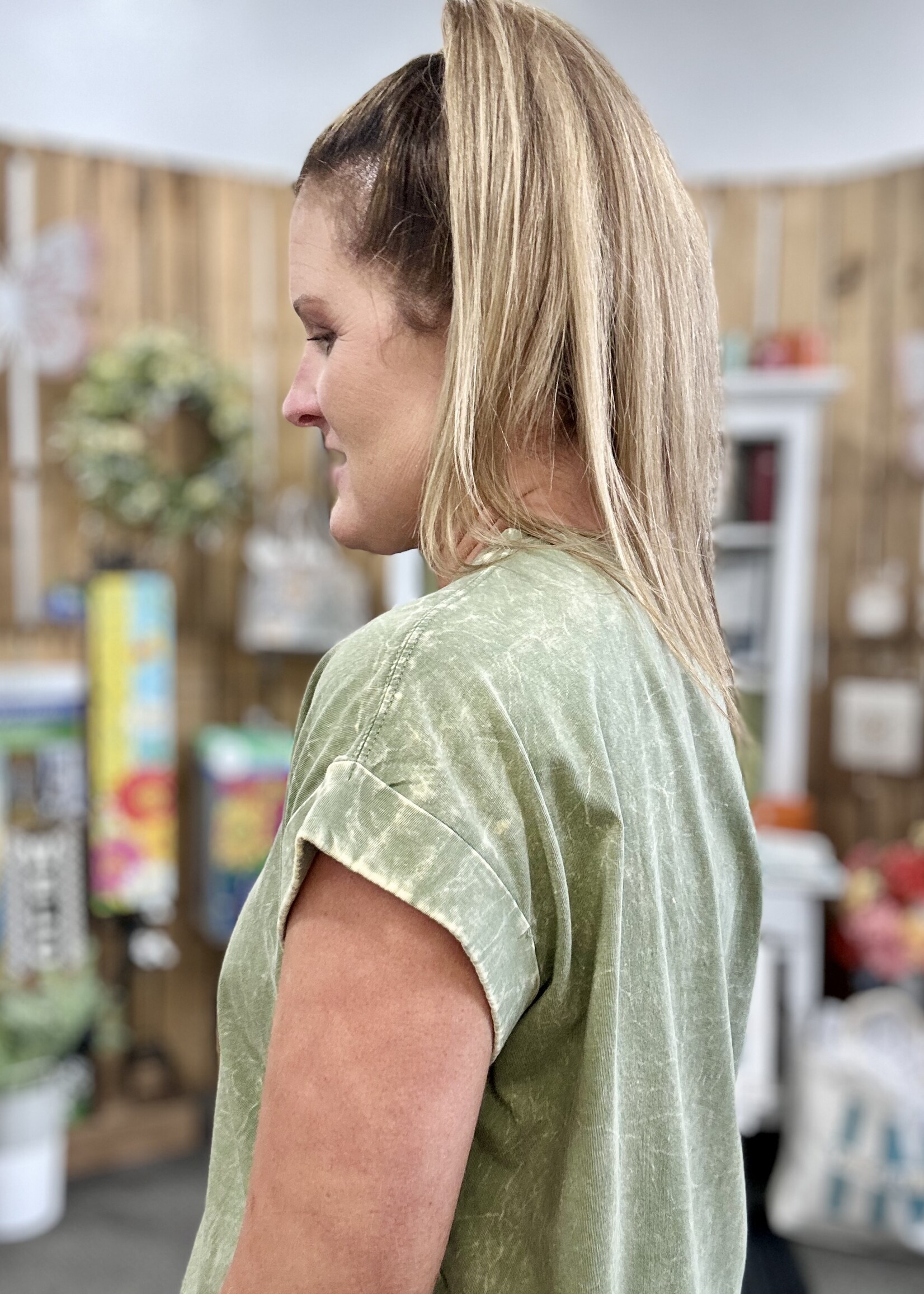 Zenana Not Your Basic Tee in Light Olive