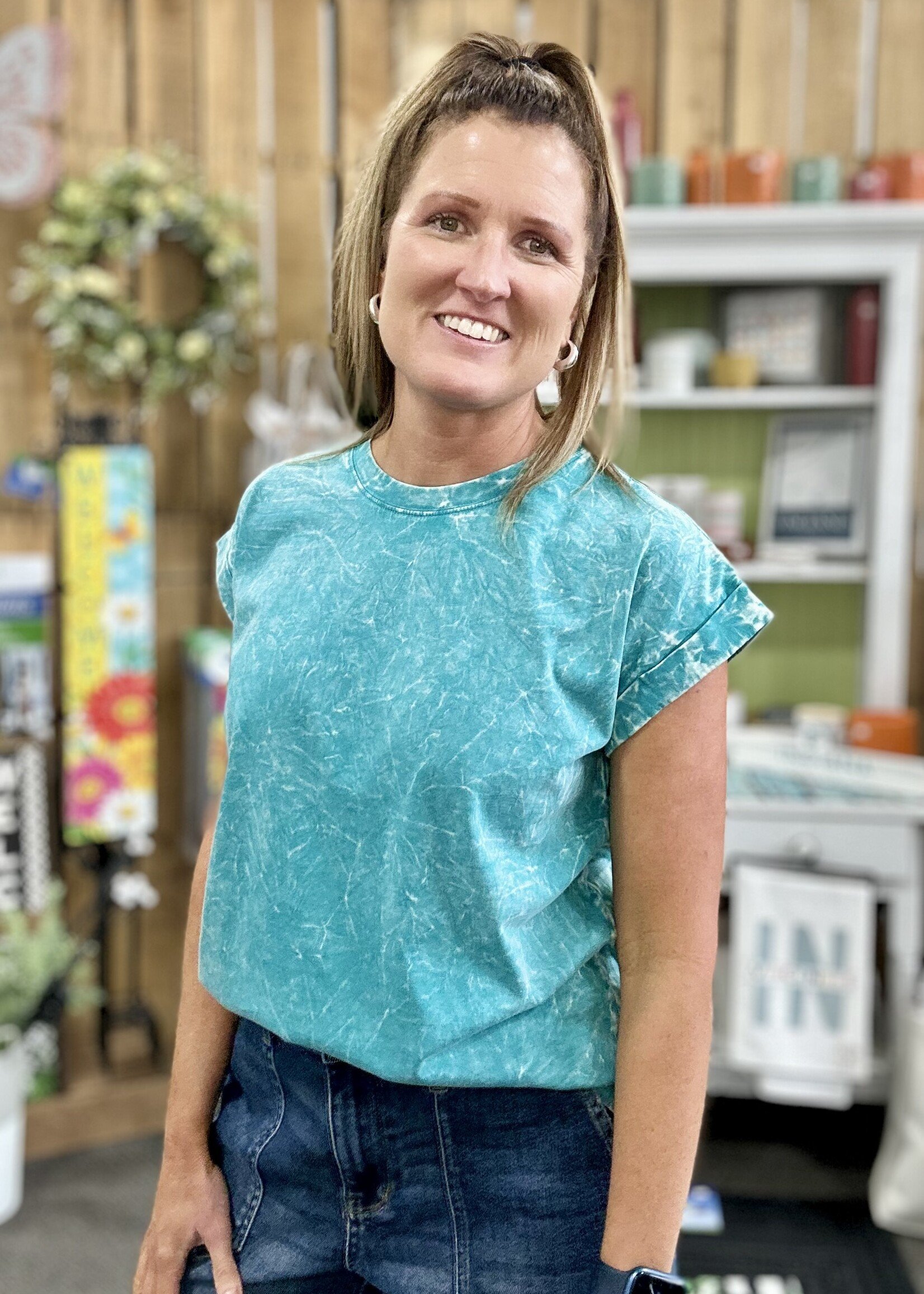 Zenana Not Your Basic Tee in Teal