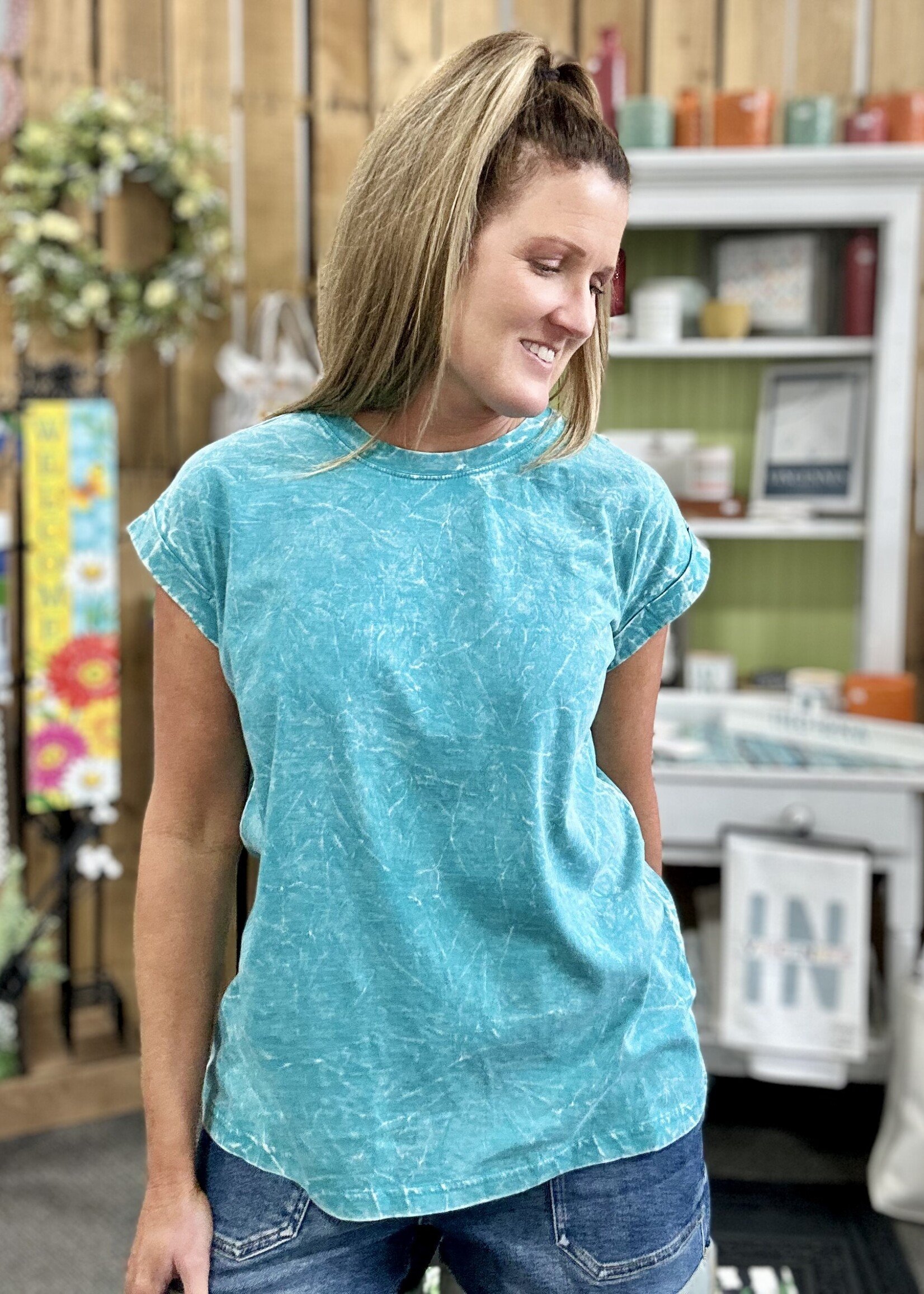 Zenana Not Your Basic Tee in Teal