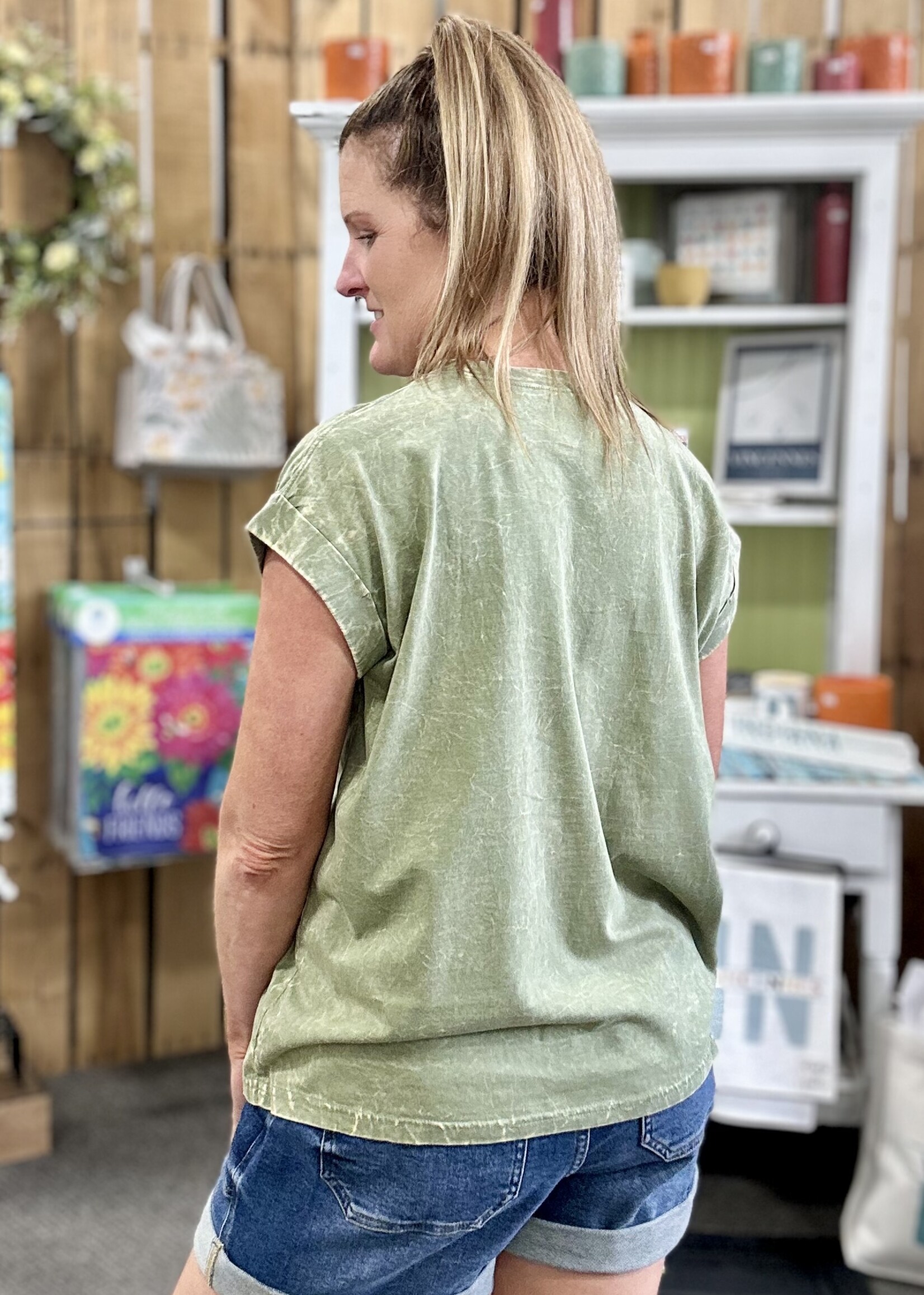 Zenana Not Your Basic Tee in Light Olive