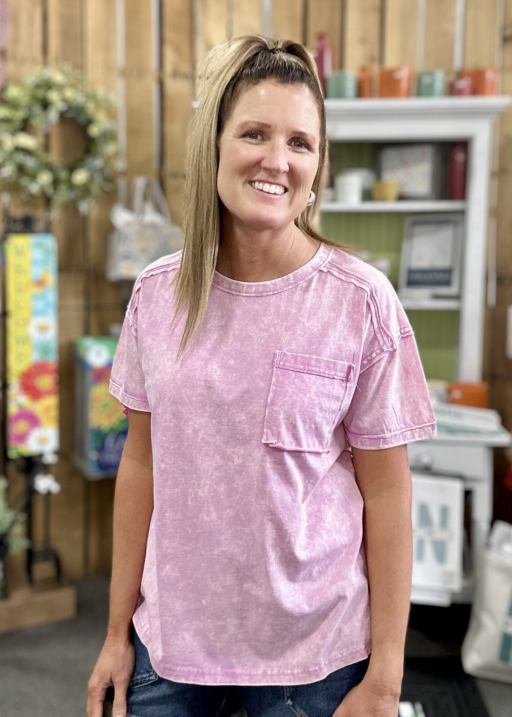 Zenana Long Weekend Top in Pale Pink