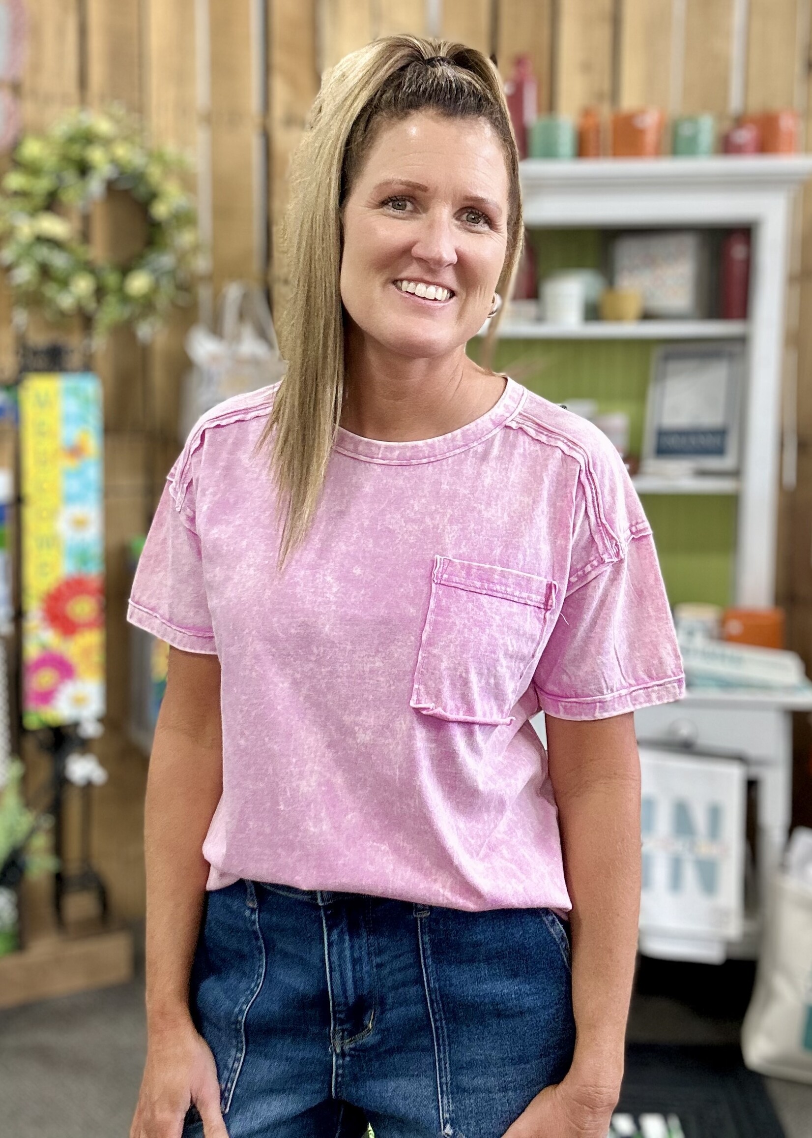 Zenana Long Weekend Top in Pale Pink
