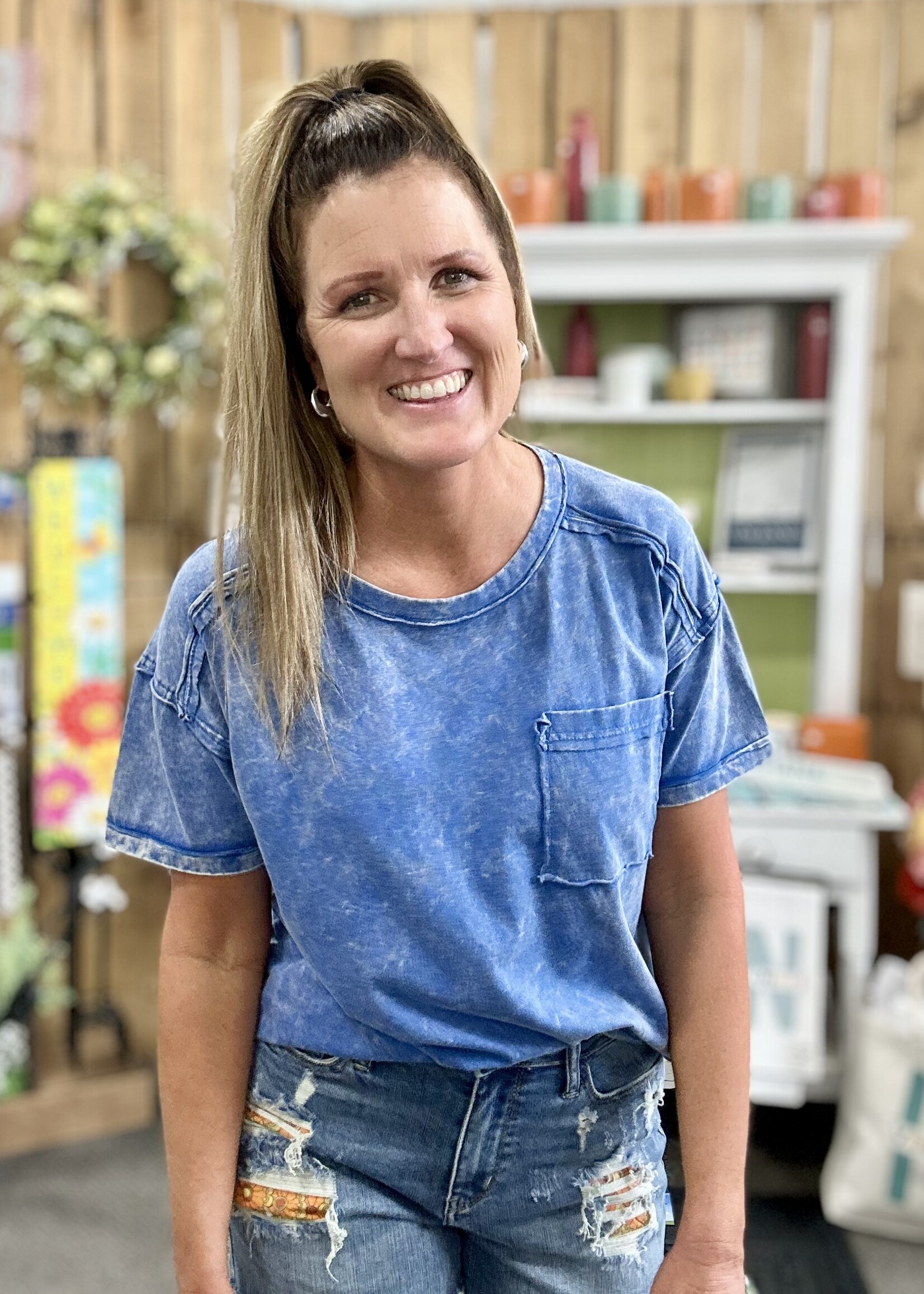 Zenana Long Weekend Top in Classic Blue