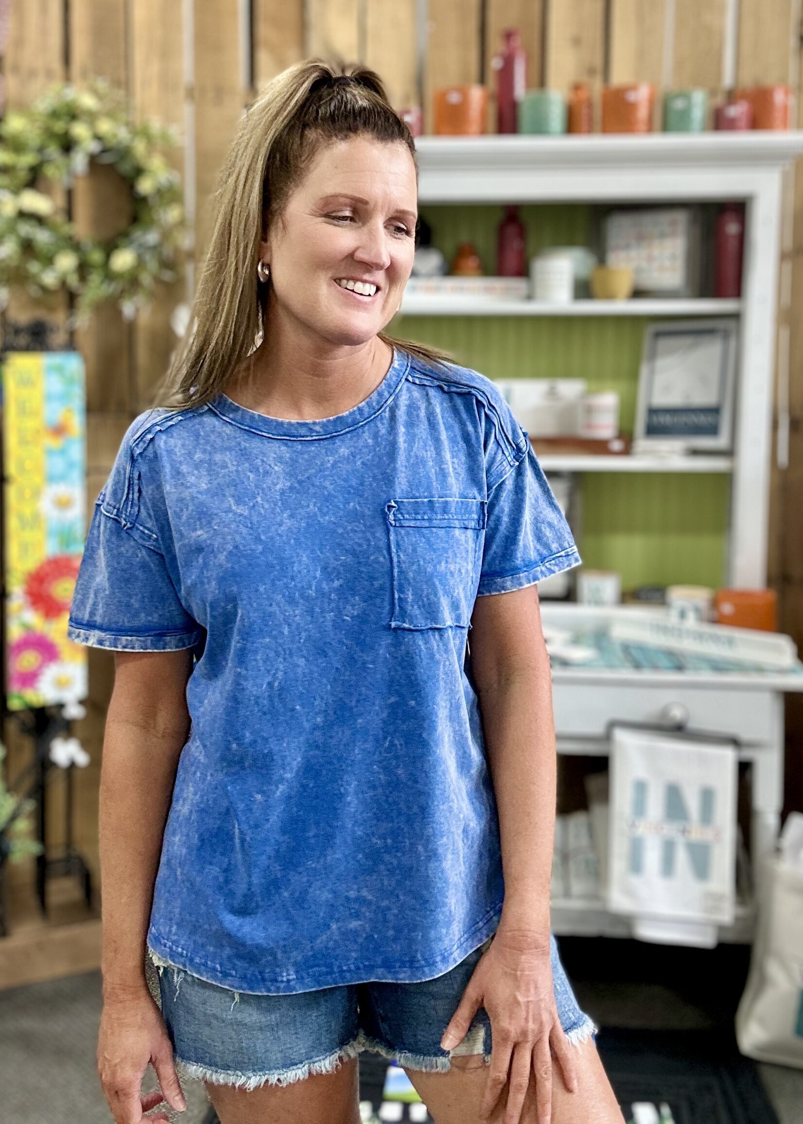 Zenana Long Weekend Top in Classic Blue
