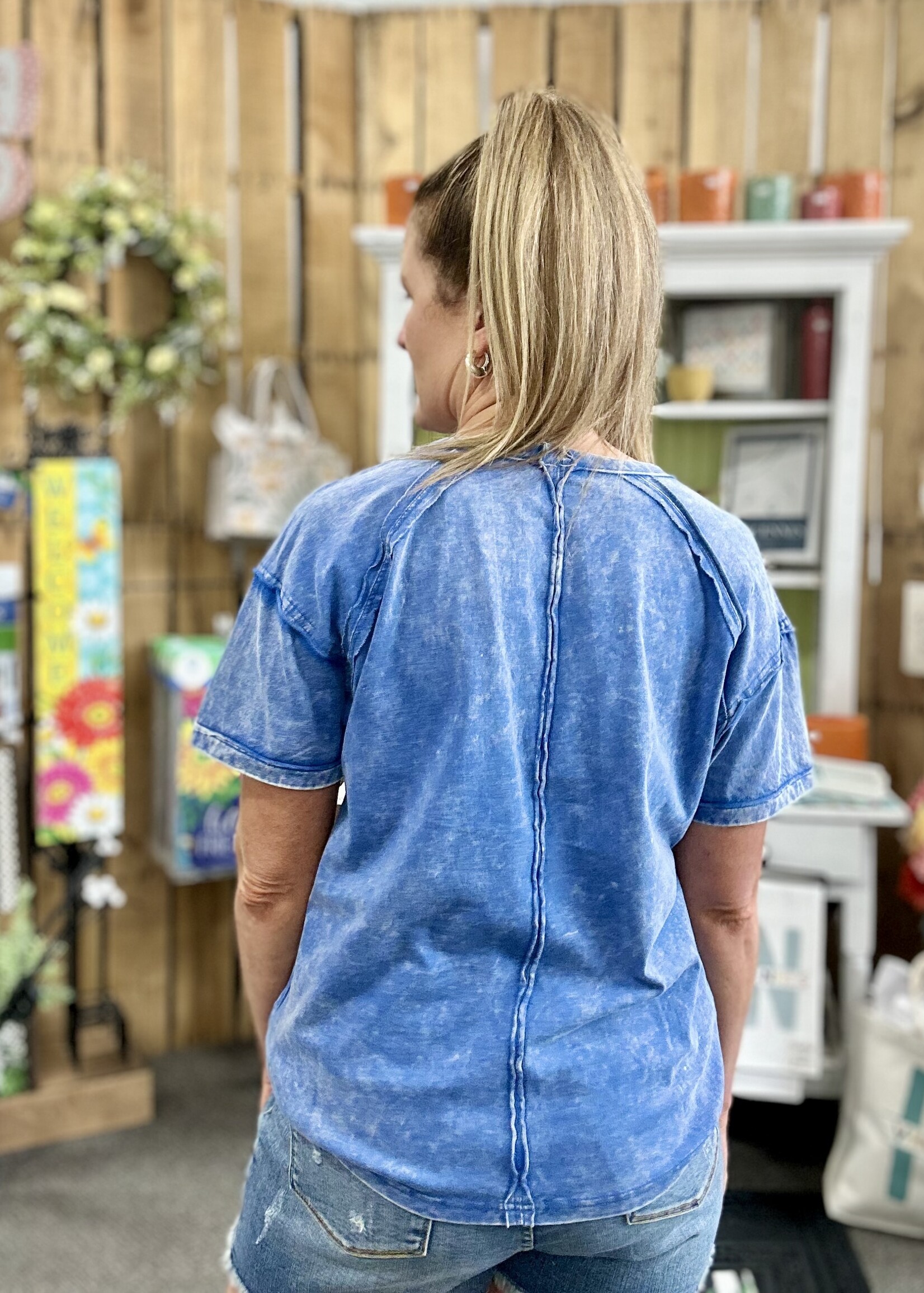 Zenana Long Weekend Top in Classic Blue