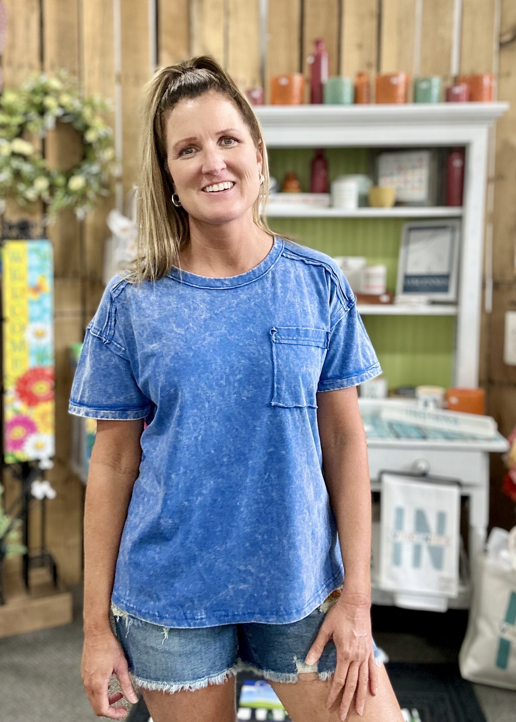 Zenana Long Weekend Top in Classic Blue