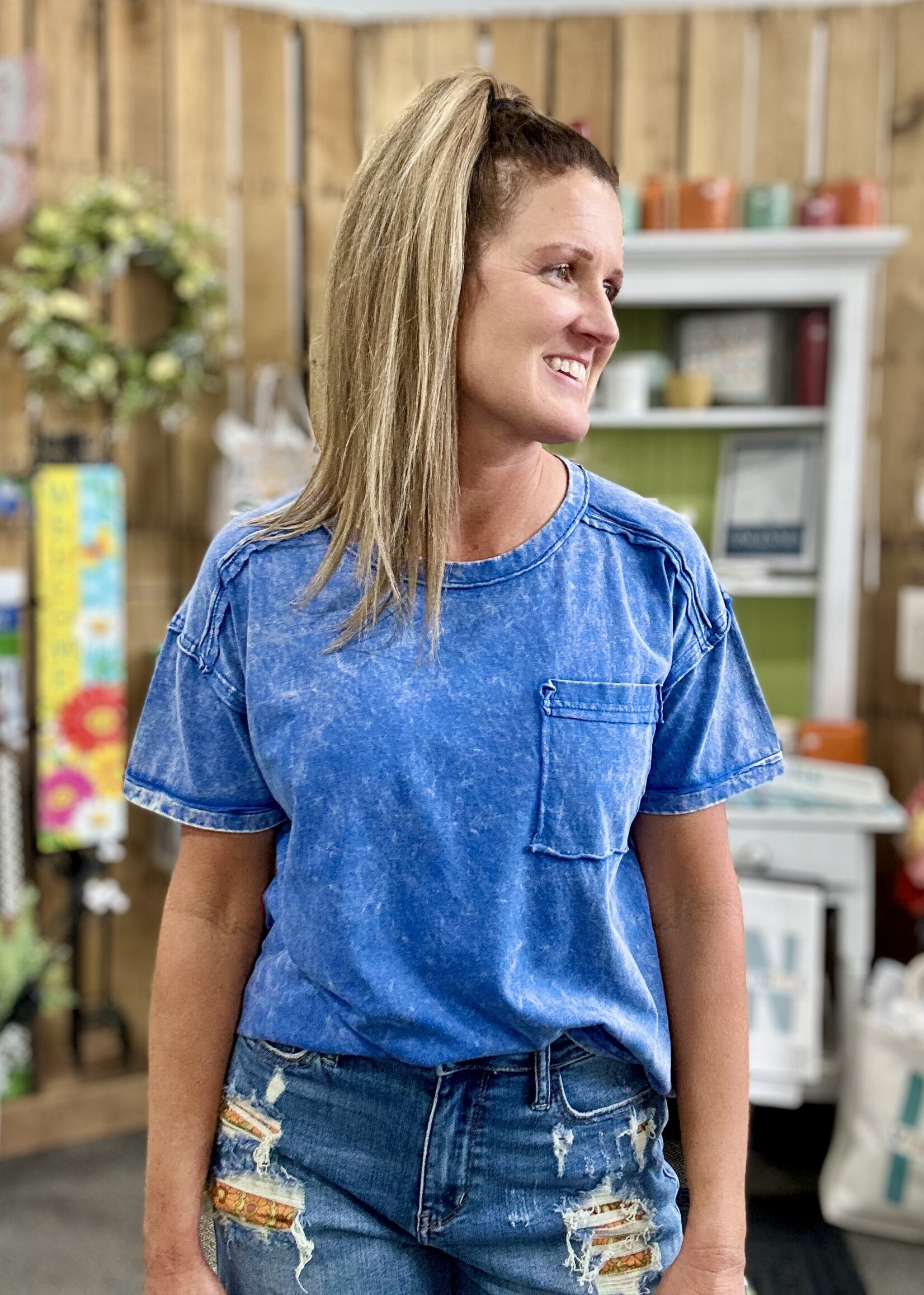 Zenana Long Weekend Top in Classic Blue