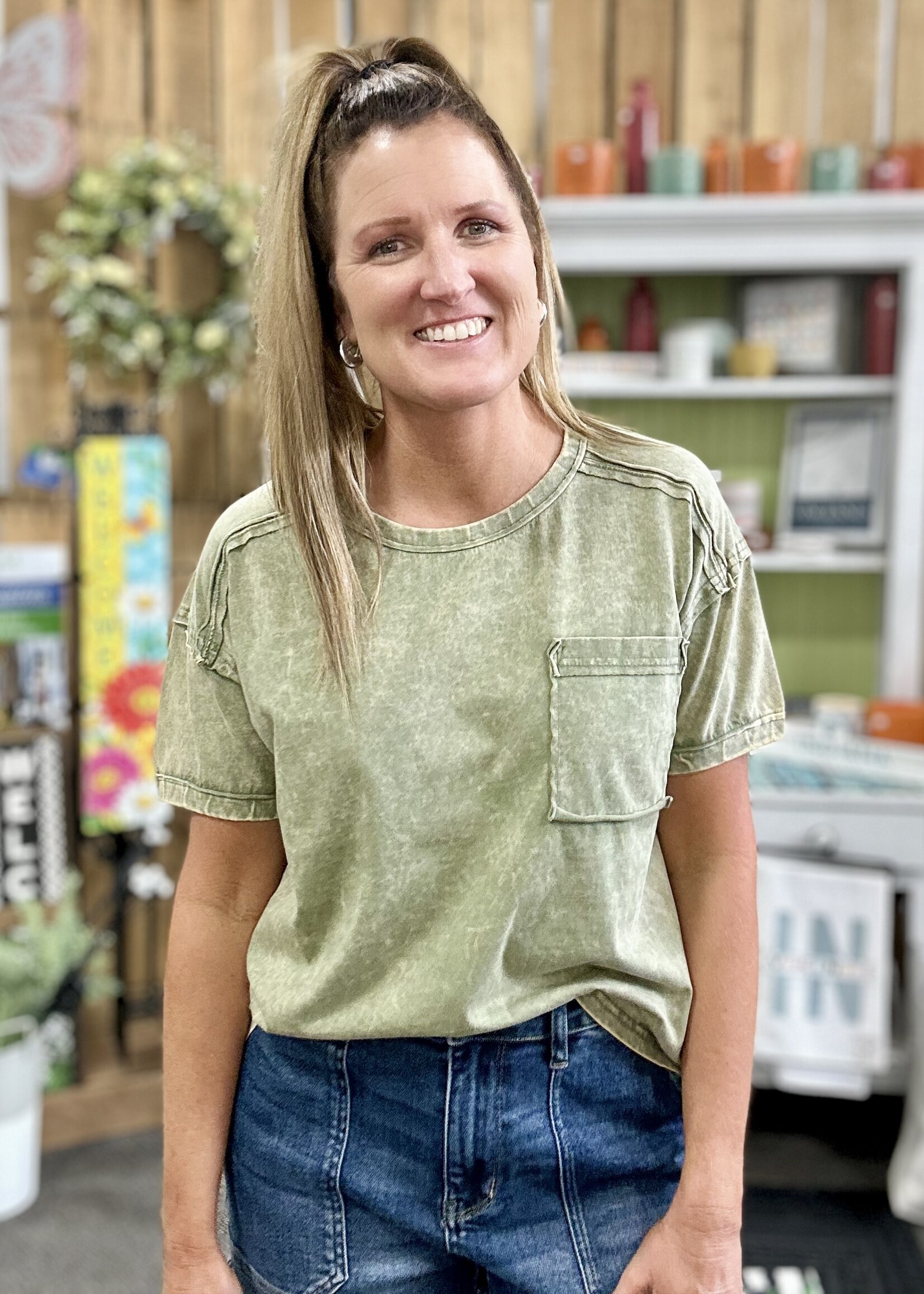 Zenana Long Weekend Top in Light Olive