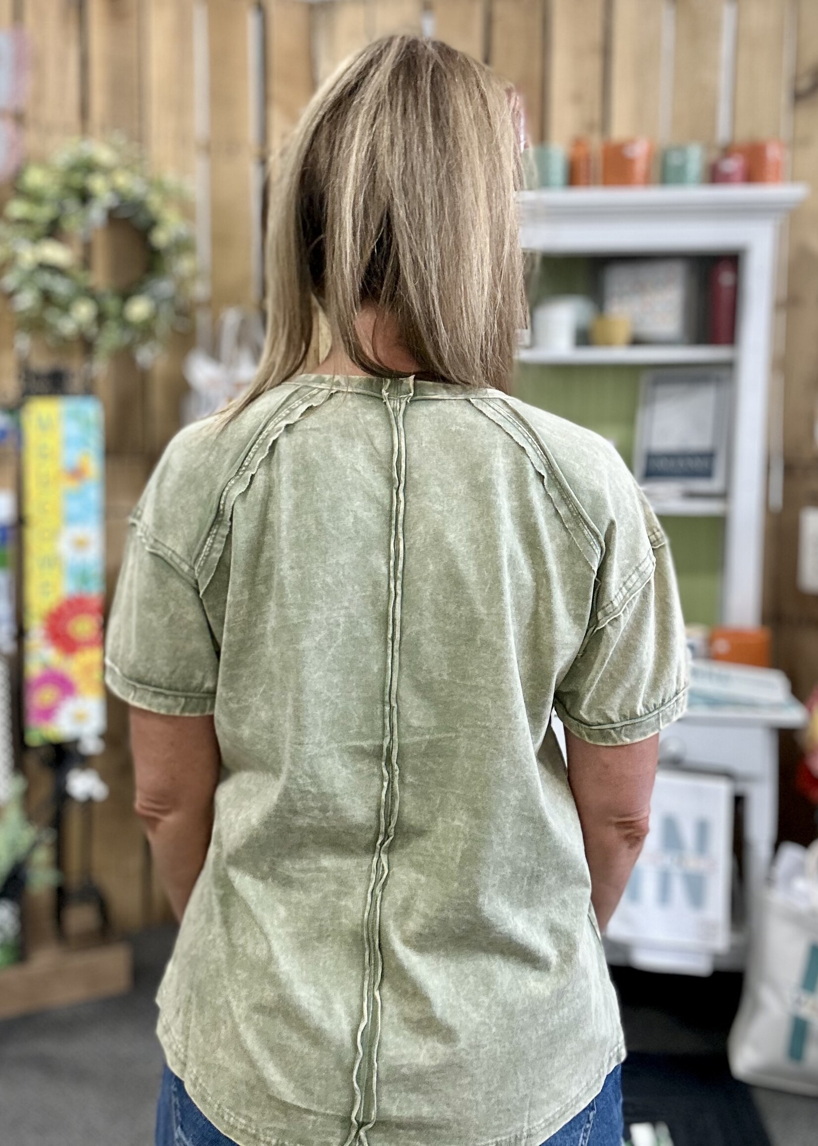 Zenana Long Weekend Top in Light Olive