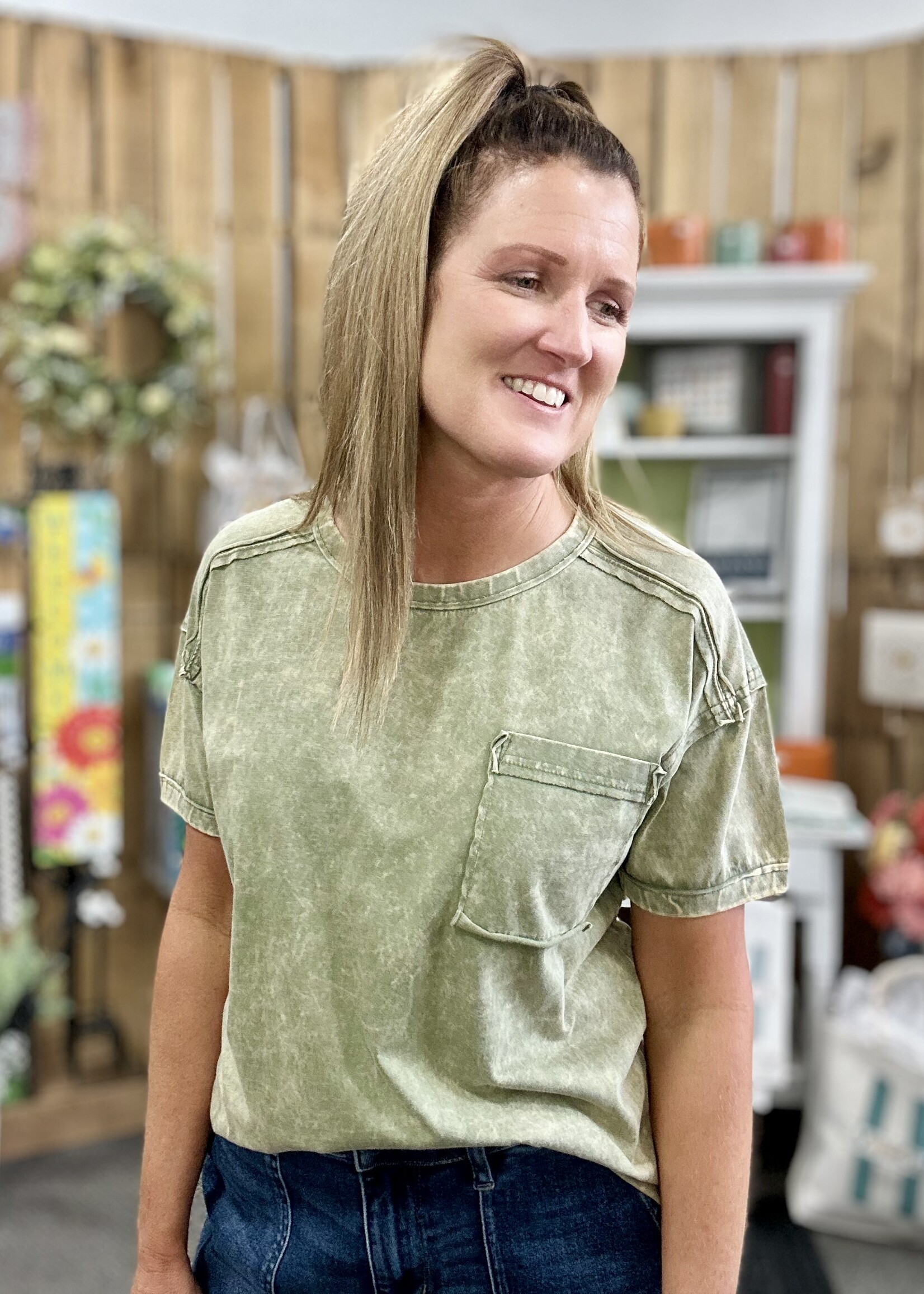 Zenana Long Weekend Top in Light Olive