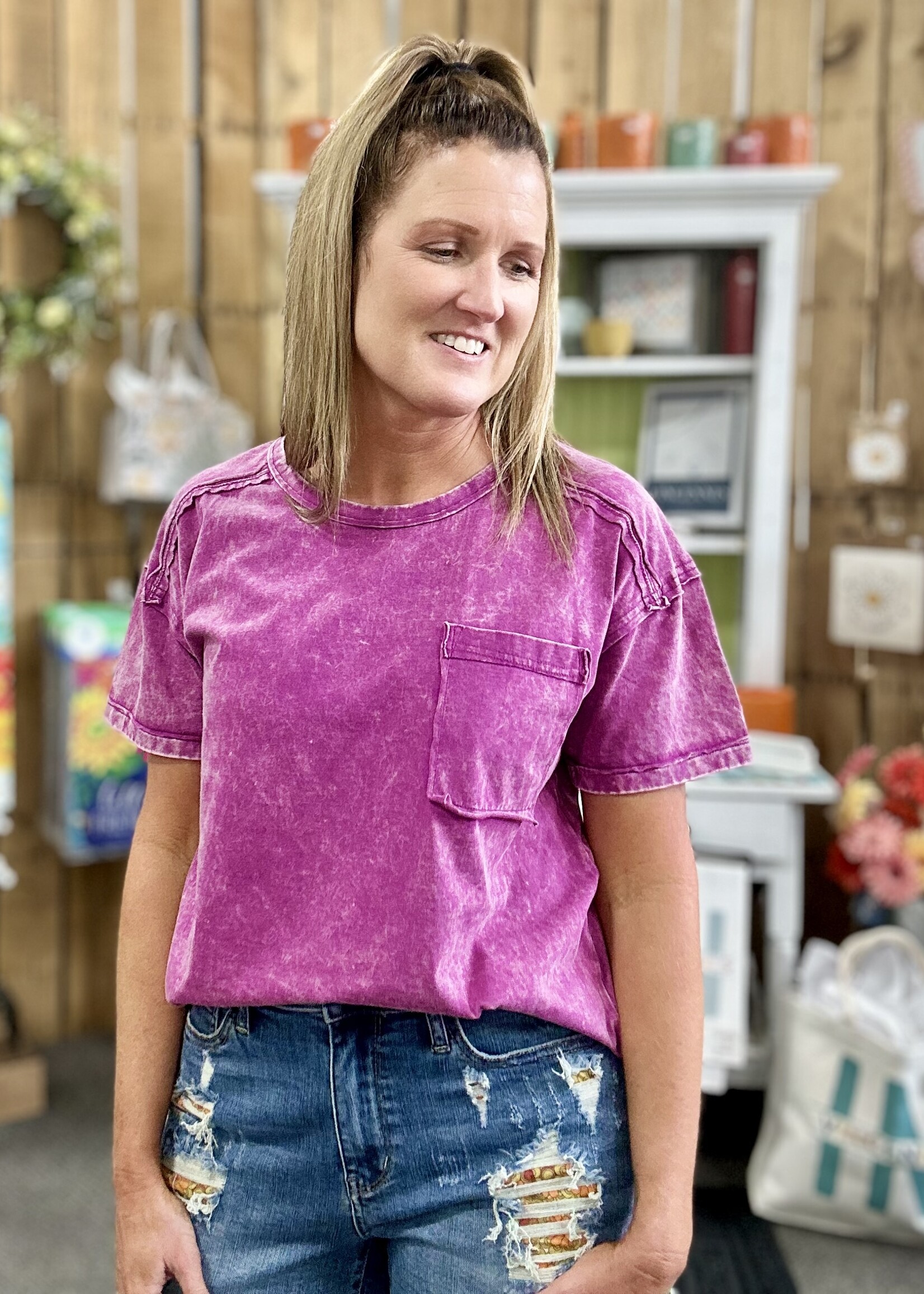 Zenana Long Weekend Top in Plum