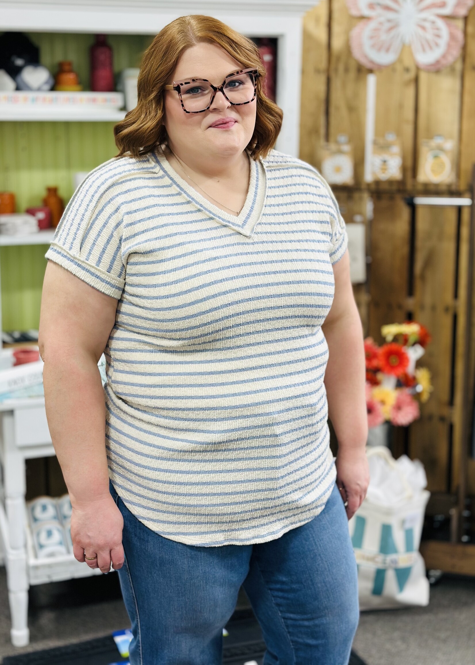 Heimish The Jackie Top in Chambray Stripe