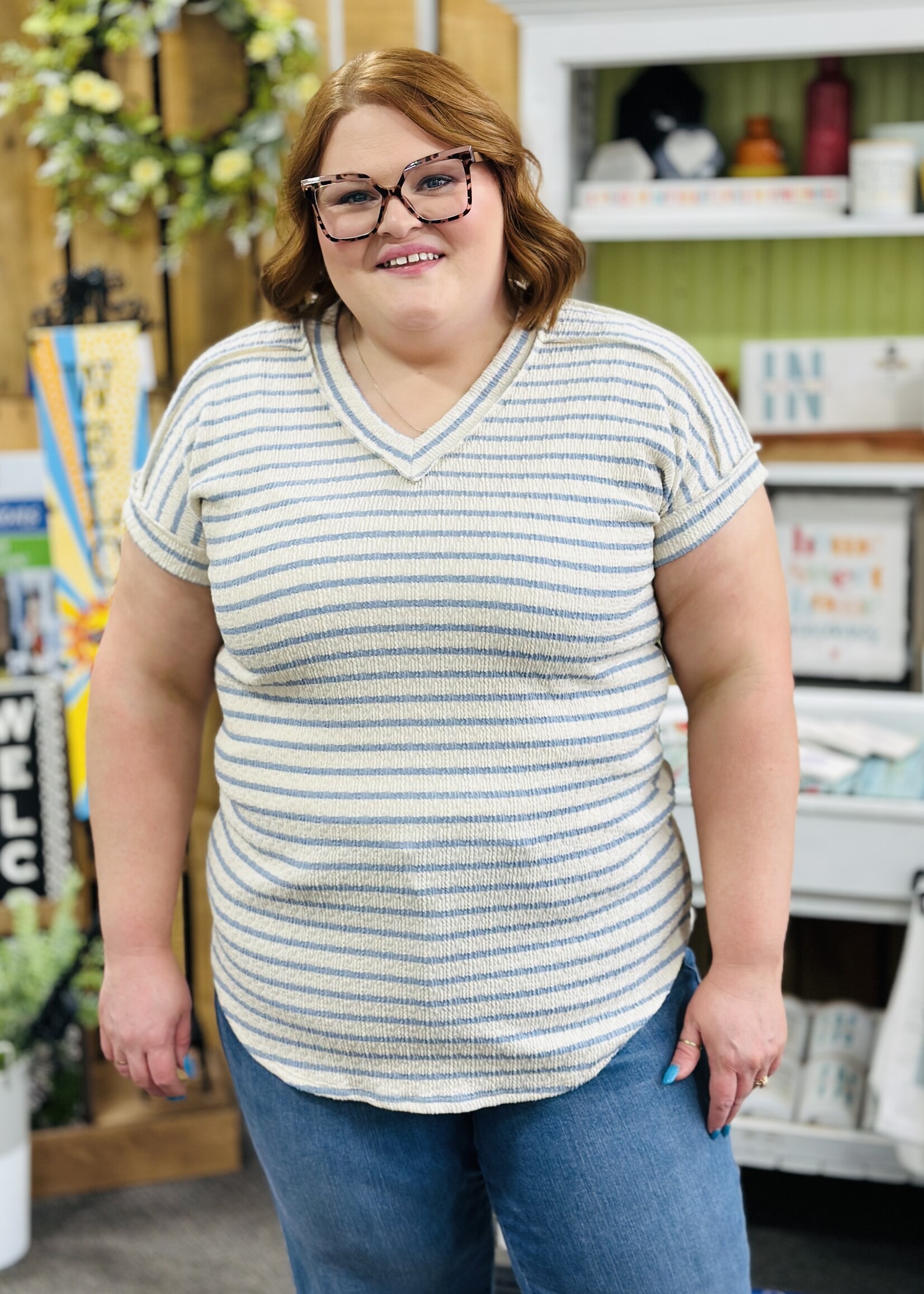 Heimish The Jackie Top in Chambray Stripe