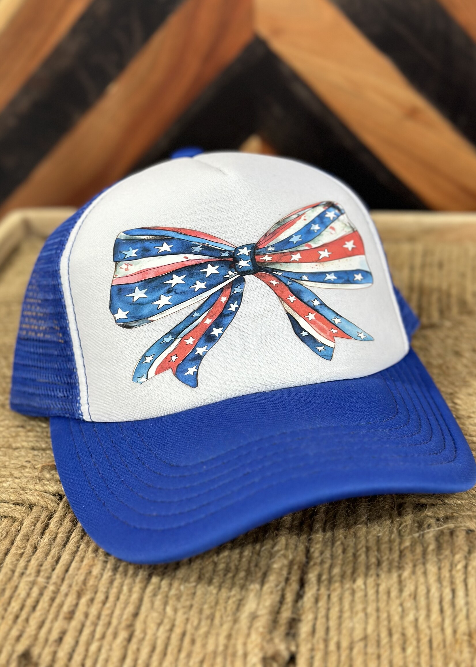 Attic Salt Boutique Patriotic Bow Foam Trucker Hat