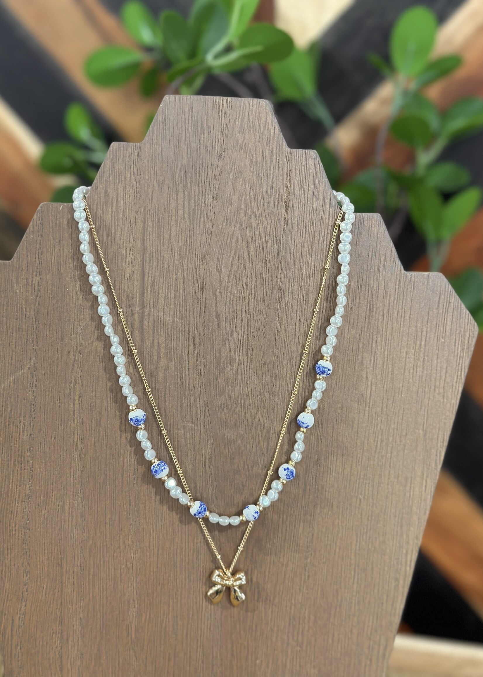 Layered Blue Toile Necklace