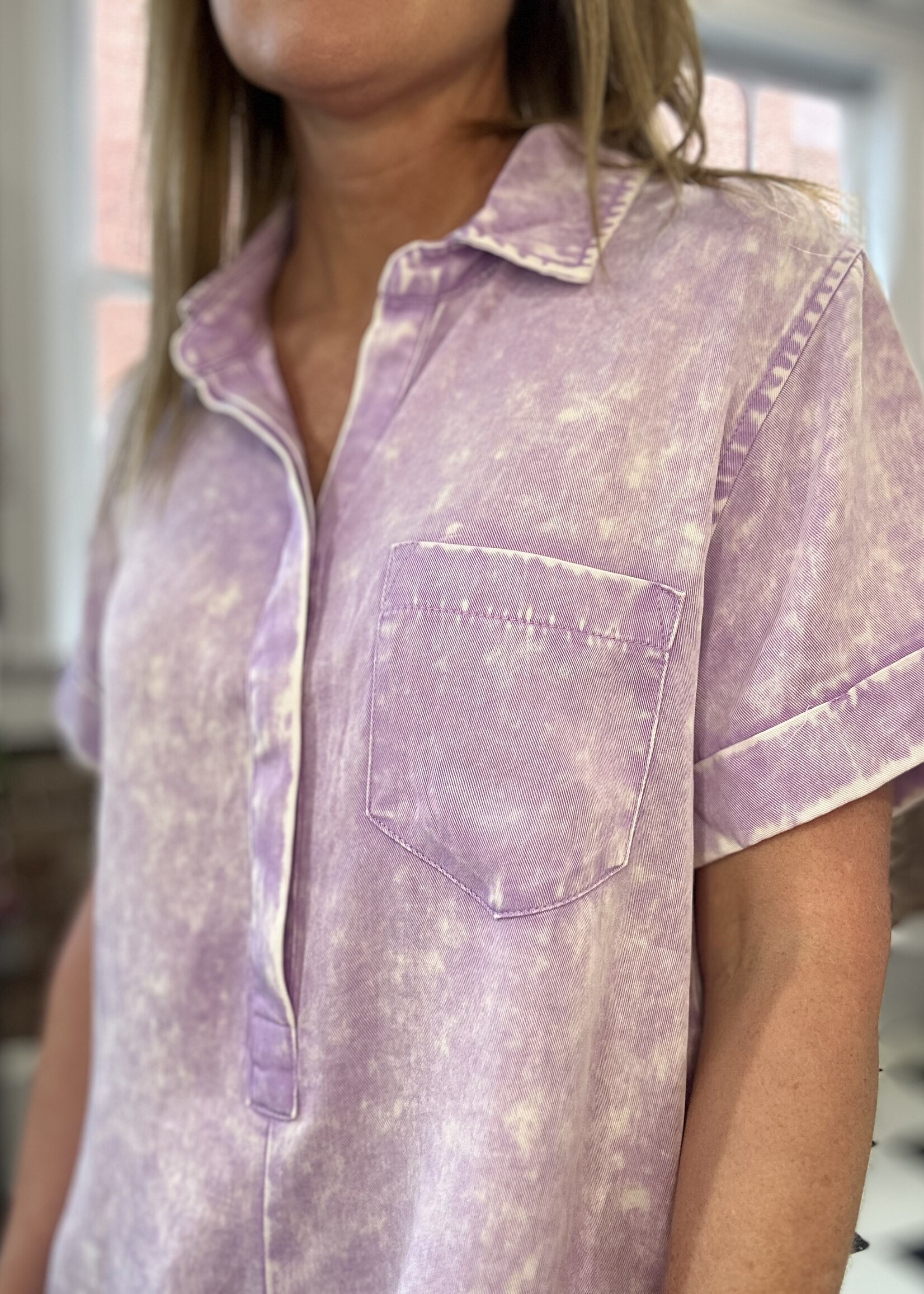 Zenana Classic Collared Romper in Lavender