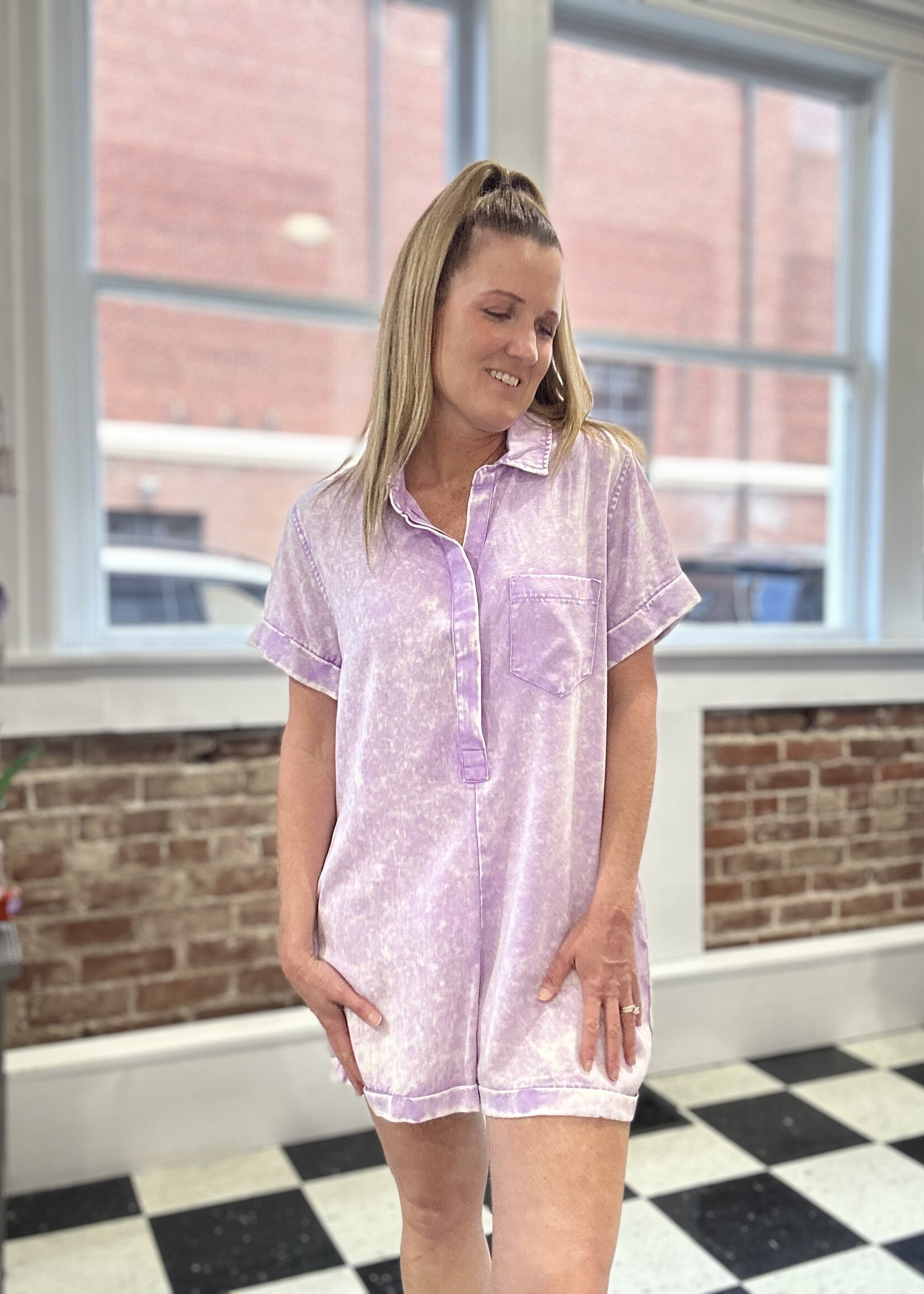 Zenana Classic Collared Romper in Lavender